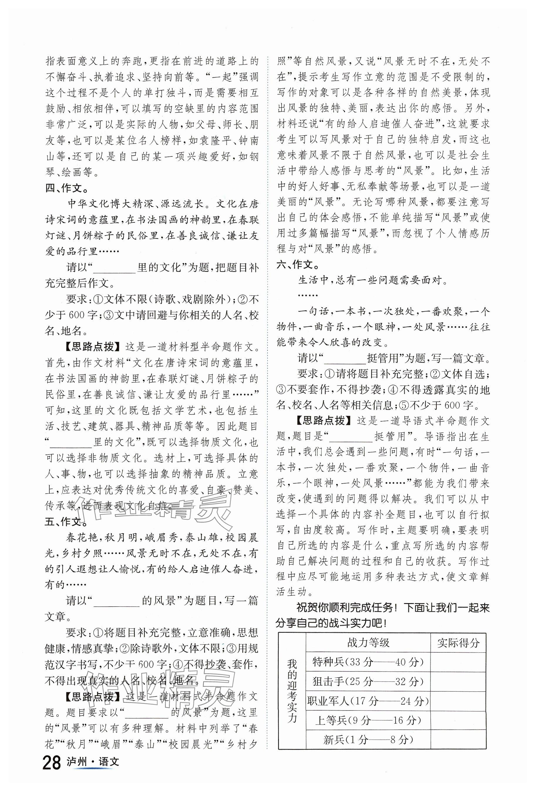 2024年国华考试中考总动员语文泸州专版 参考答案第28页