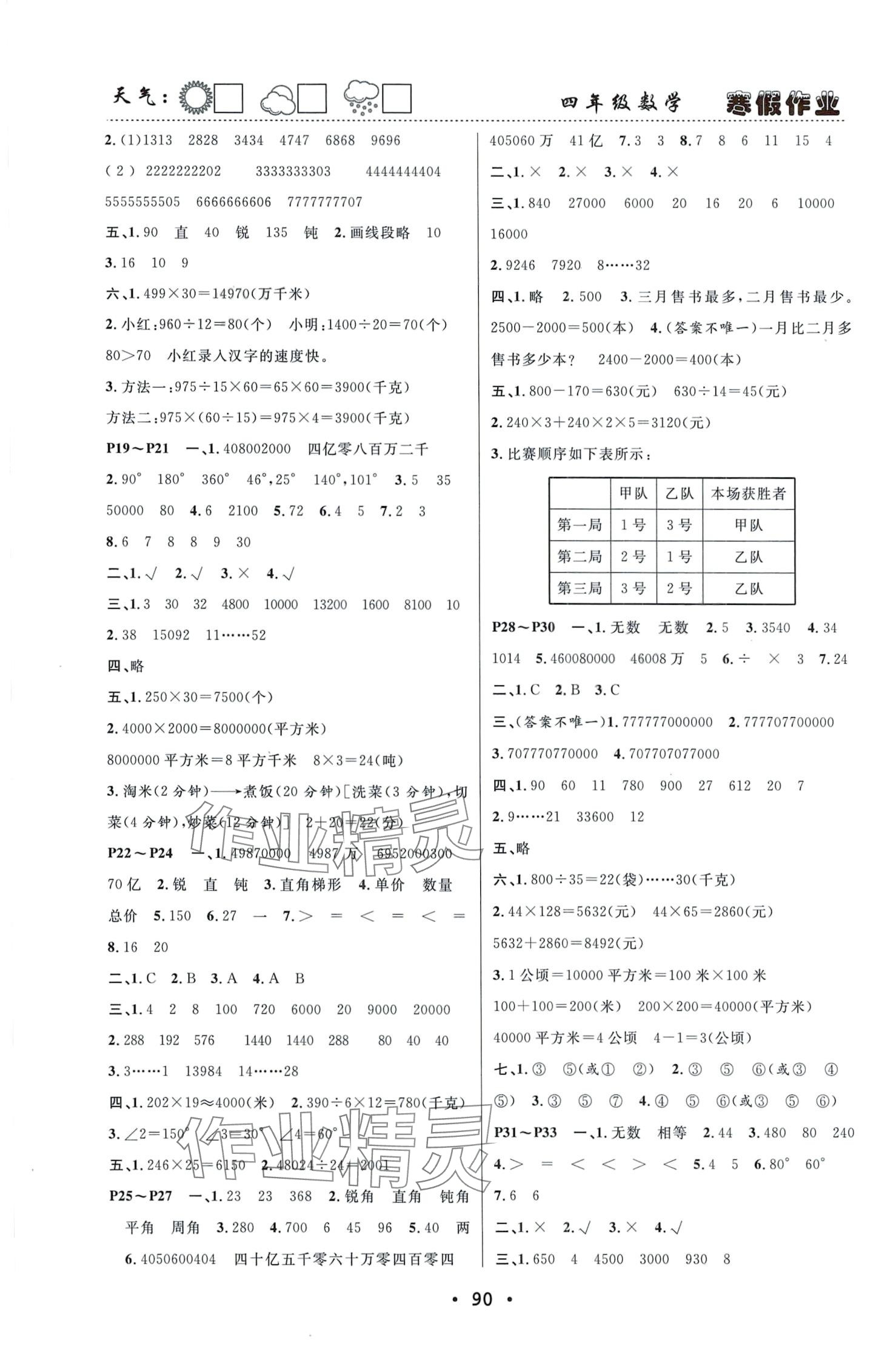 2024年寒假作业快乐的假日四年级数学 第2页