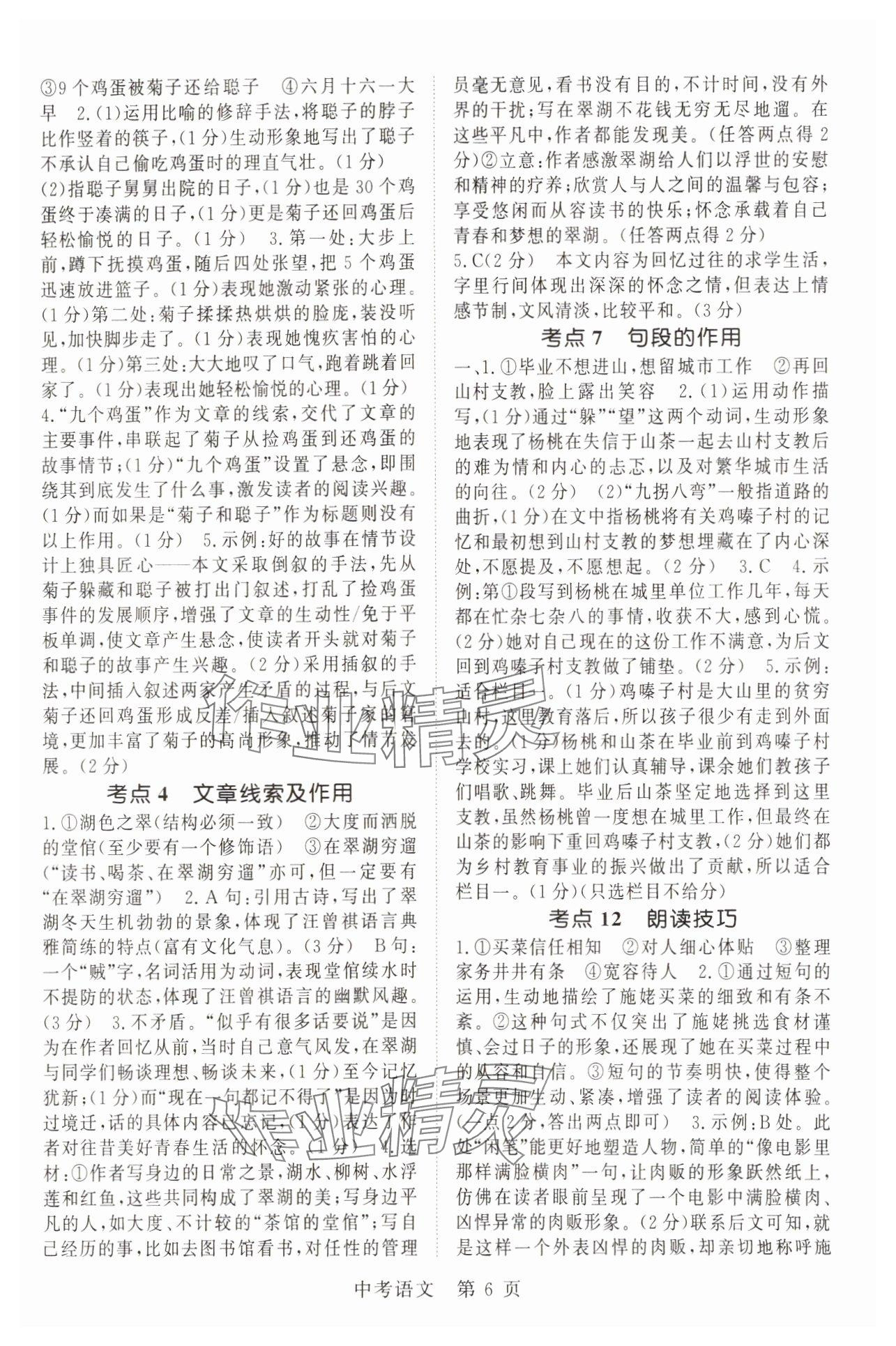 2025年啟航中考風(fēng)向標(biāo)語文 參考答案第6頁
