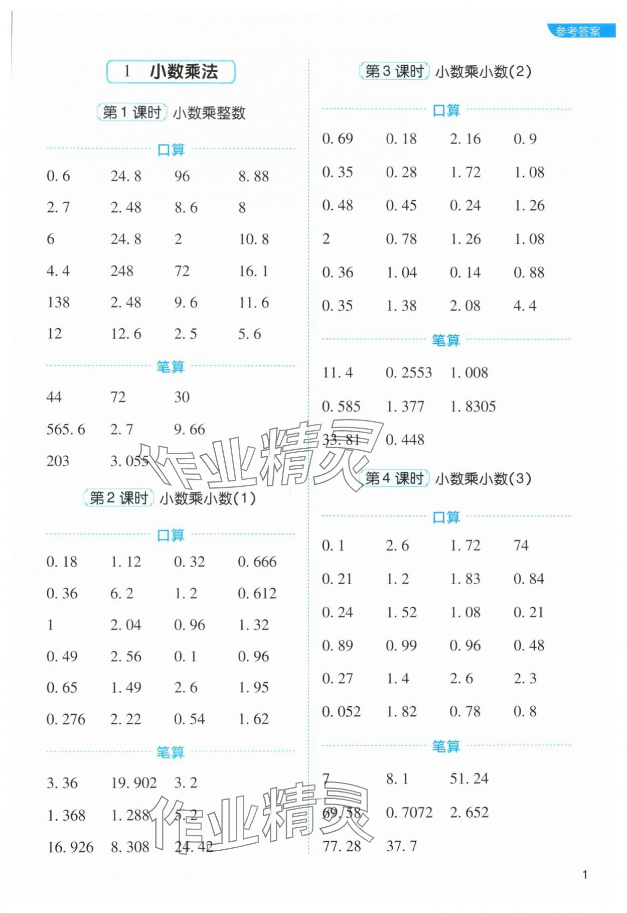 2024年新东方优口算五年级数学上册人教版 第1页