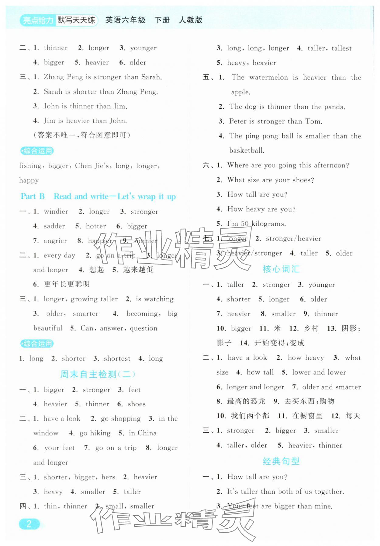 2025年亮点给力默写天天练六年级英语下册人教版 第2页