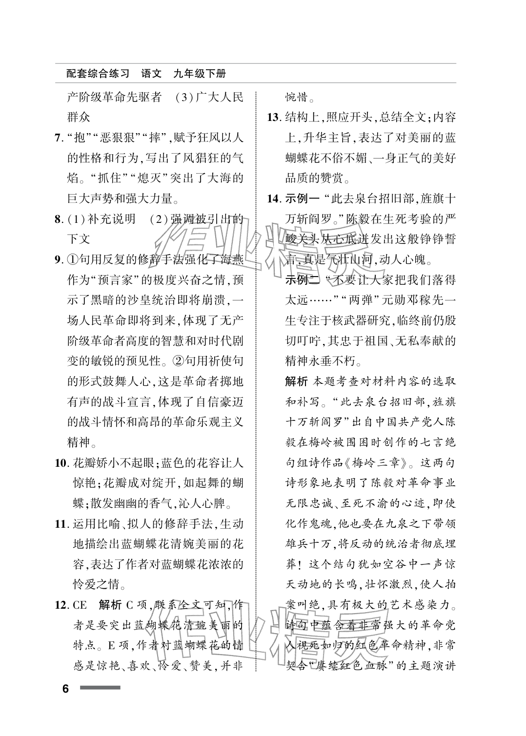 2026年配套综合练习甘肃九年级语文下册人教版&nbsp;参考答案第6页