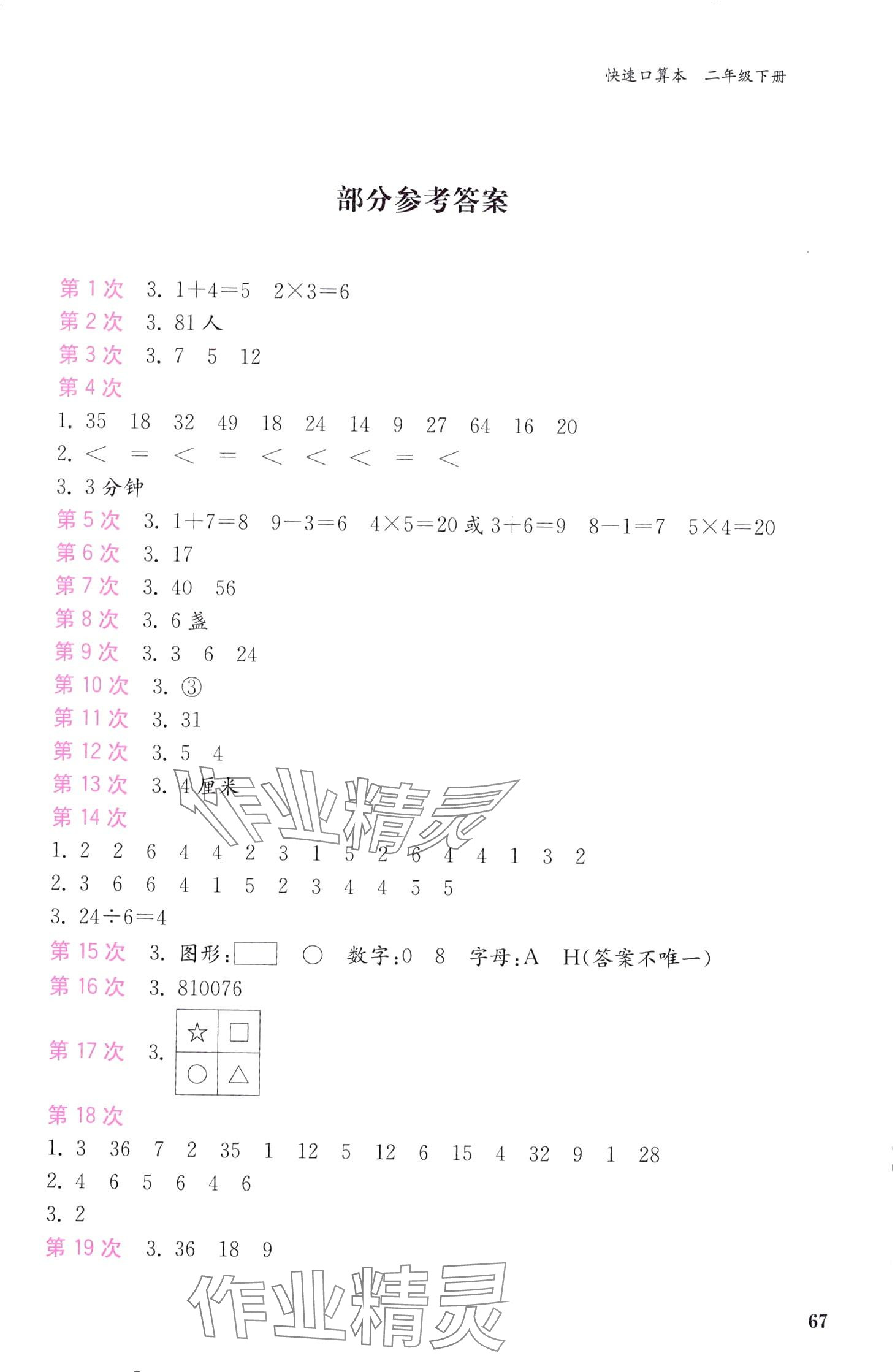 2024年快速口算本二年级数学下册人教版 第1页
