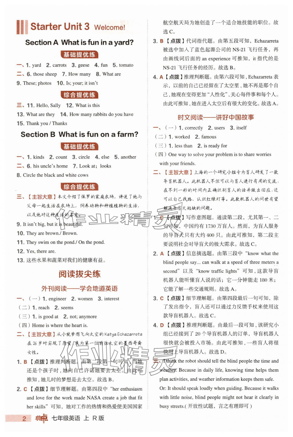 2025年综合应用创新题典中点七年级英语上册人教版 参考答案第2页