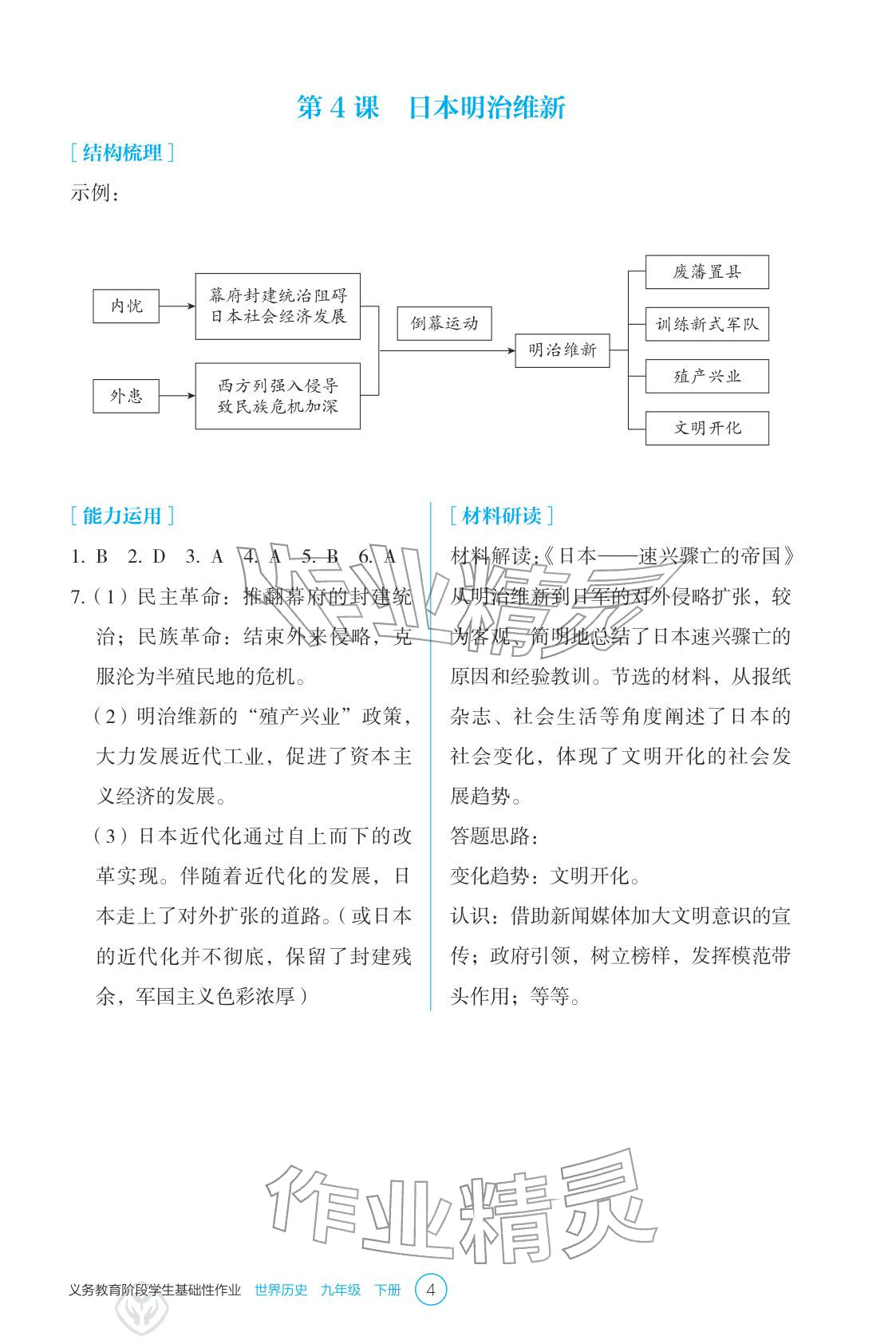 2026年学生基础性作业九年级历史下册人教版 参考答案第4页