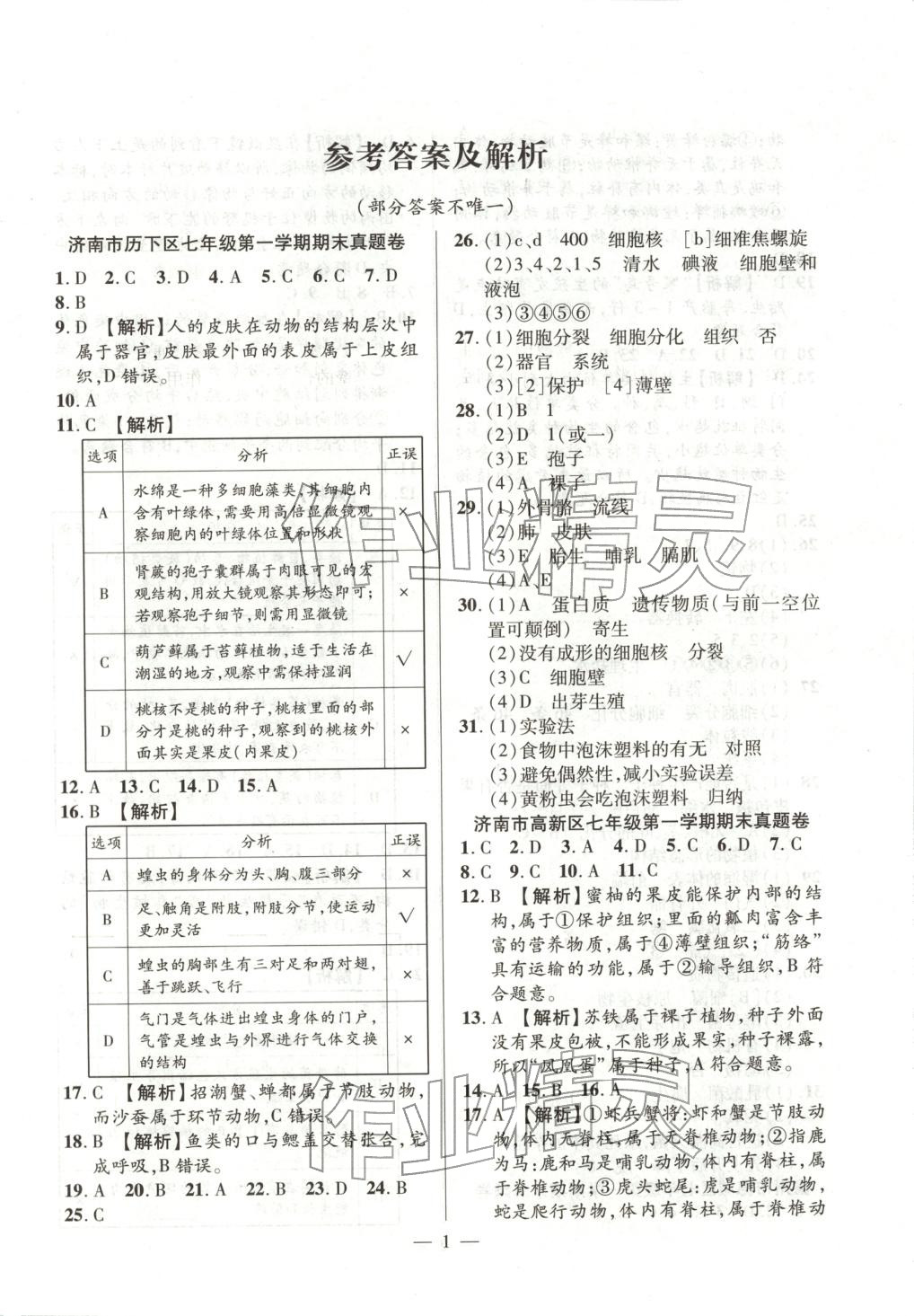 2025年考前示范卷七年级生物上册人教版&nbsp;第1页