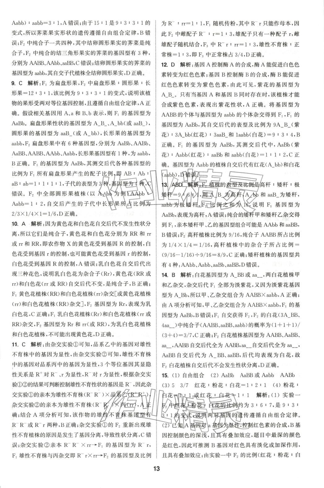 2025年通成学典课时作业本高中生物必修第二册人教版&nbsp;第13页