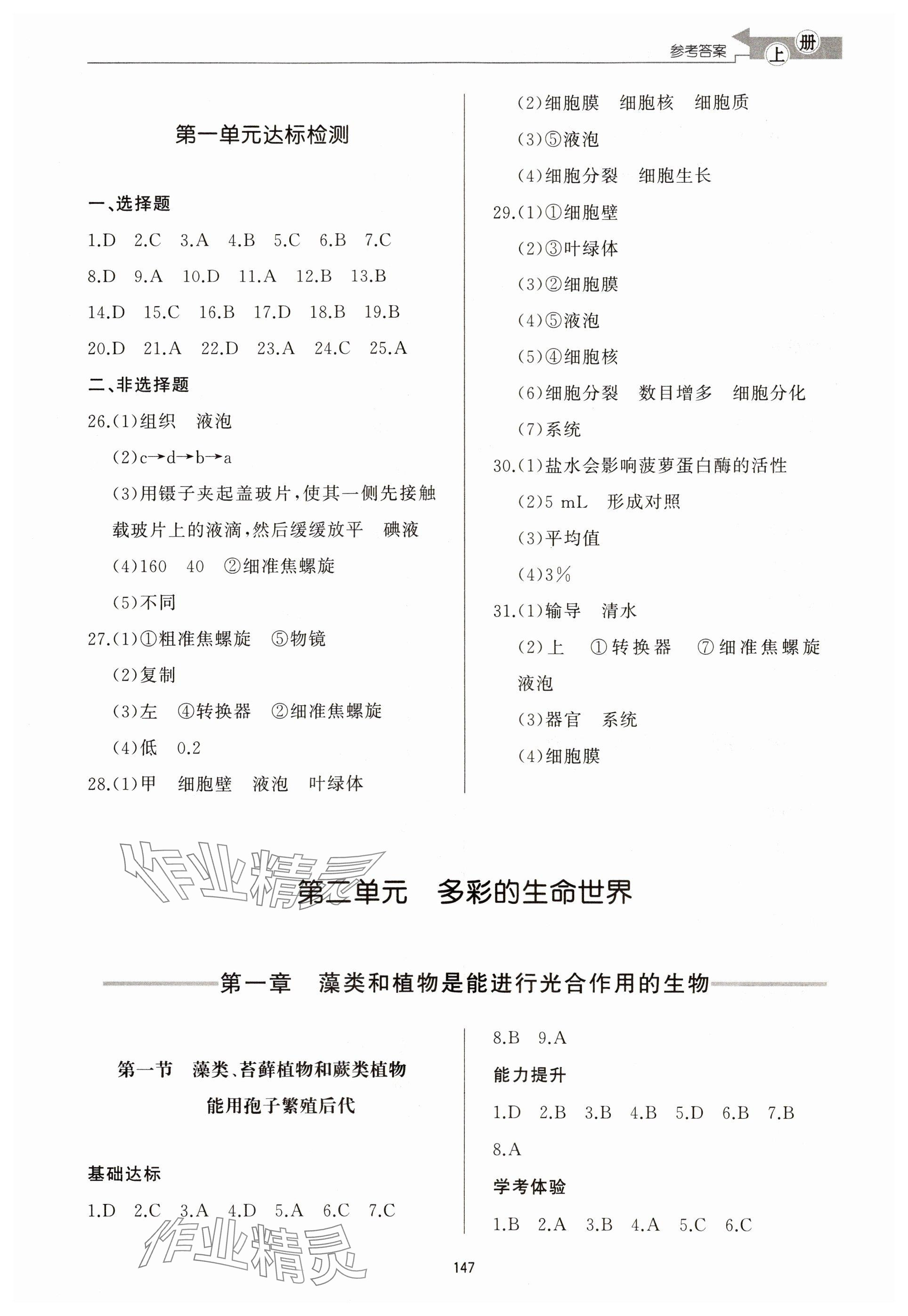 2025年同步練習(xí)冊(cè)濟(jì)南出版社七年級(jí)生物上冊(cè)濟(jì)南版&nbsp;參考答案第3頁