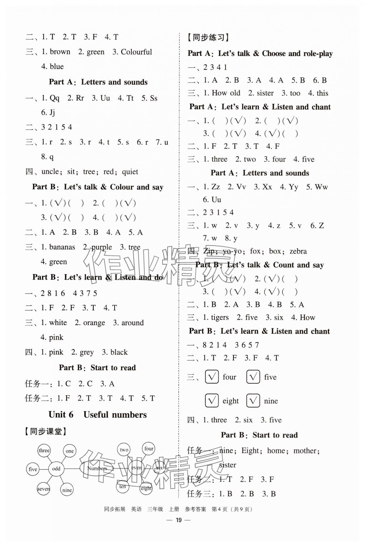 2025年同步拓展三年级英语上册人教版中山专版&nbsp;参考答案第4页