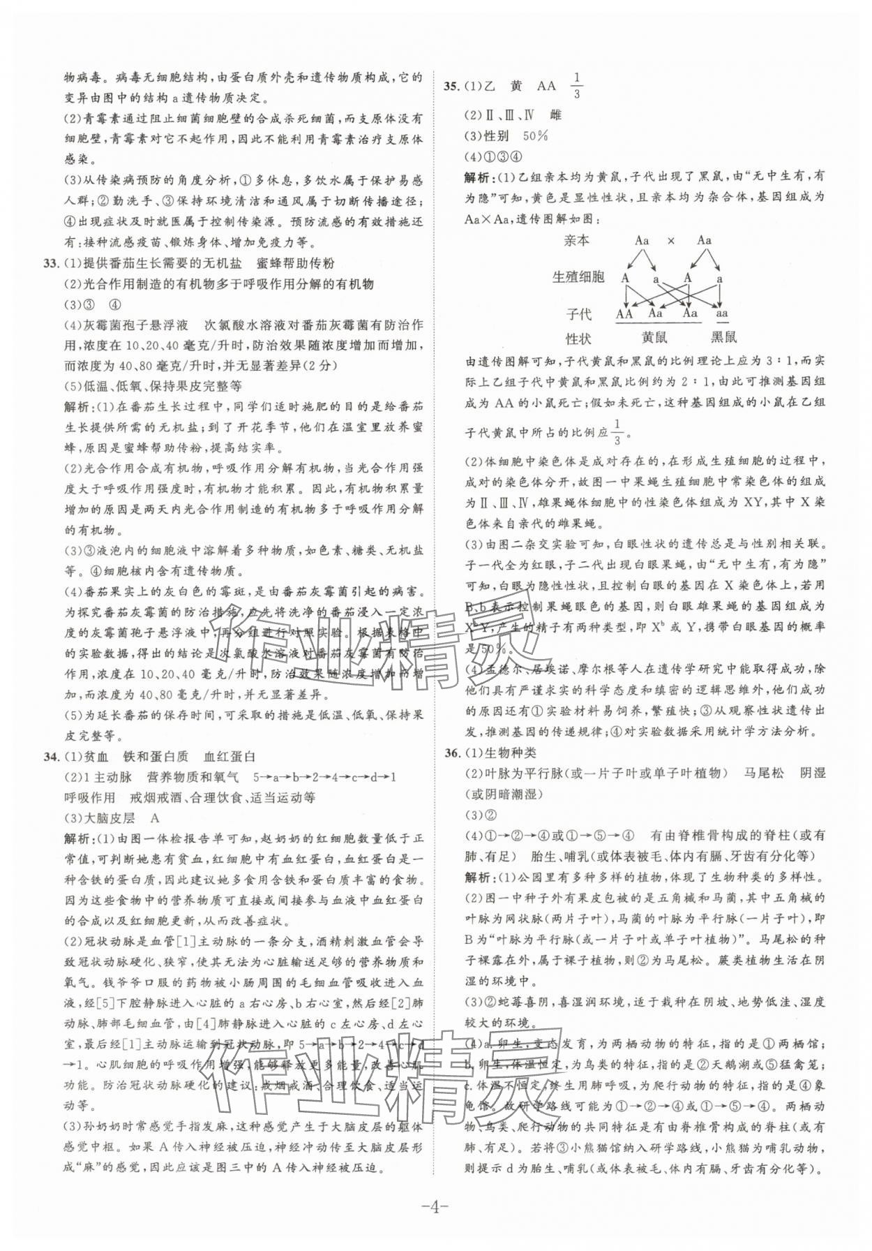 2025年中考試題匯編與解析生物山東專版 參考答案第4頁