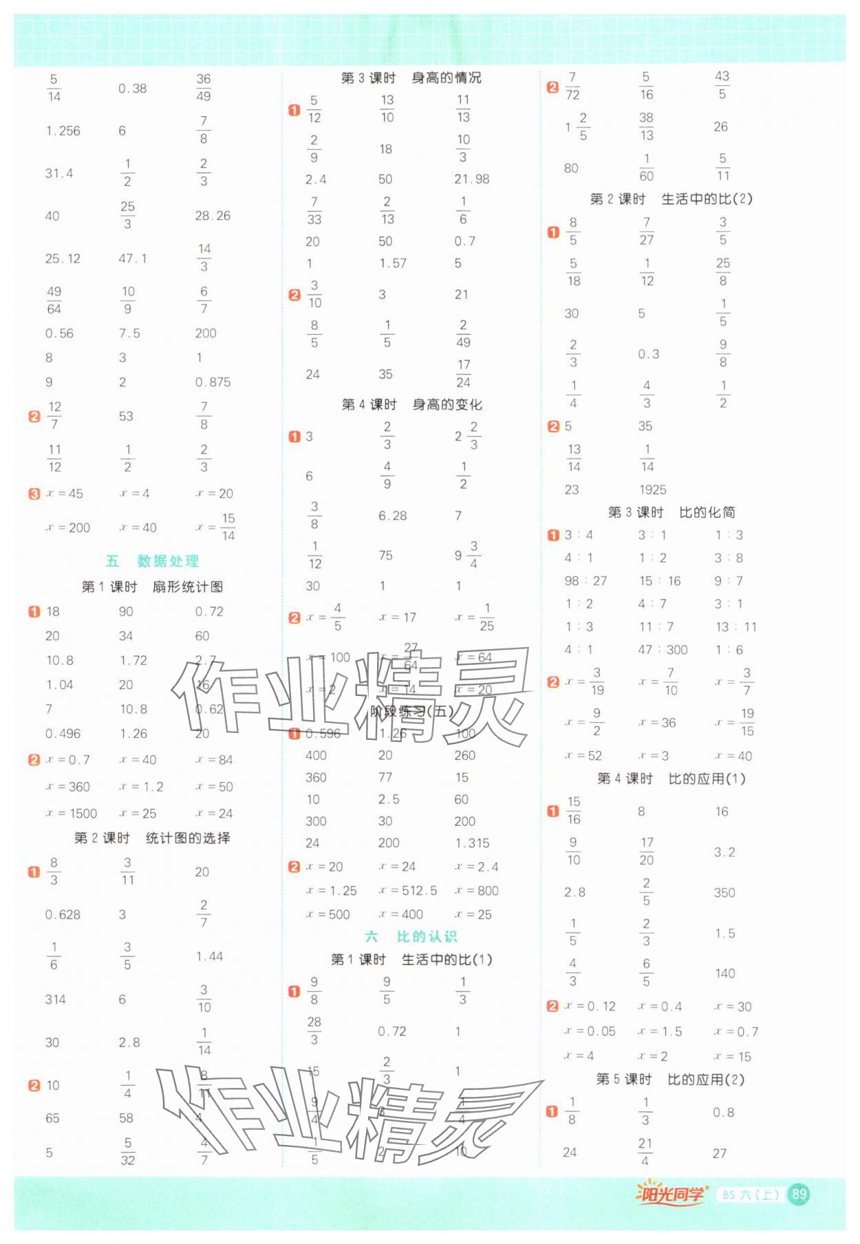 2024年陽光同學(xué)計(jì)算小達(dá)人六年級(jí)數(shù)學(xué)上冊(cè)北師大版 參考答案第5頁