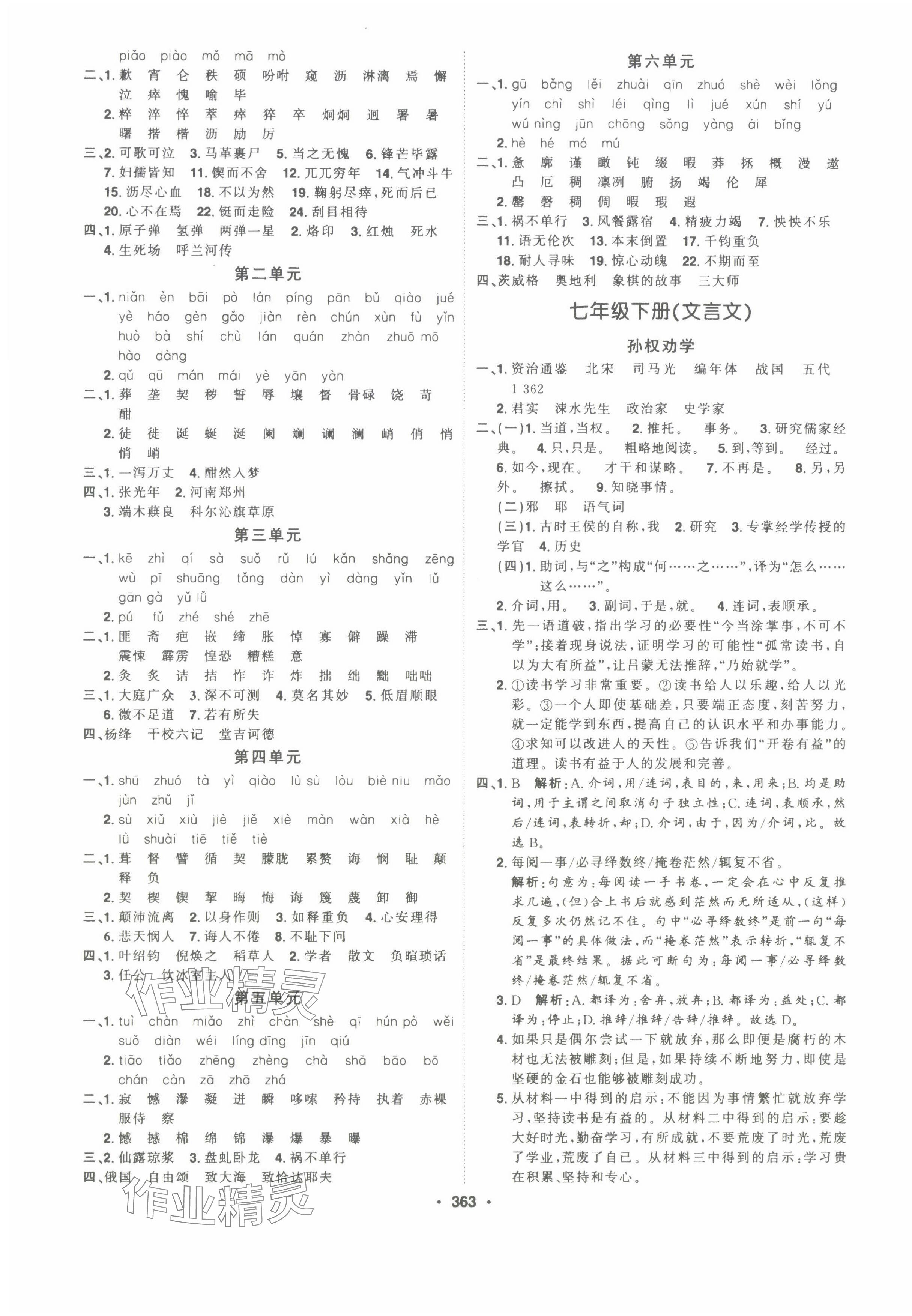 2025年智慧大課堂學業總復習全程精練語文中考人教版 參考答案第7頁