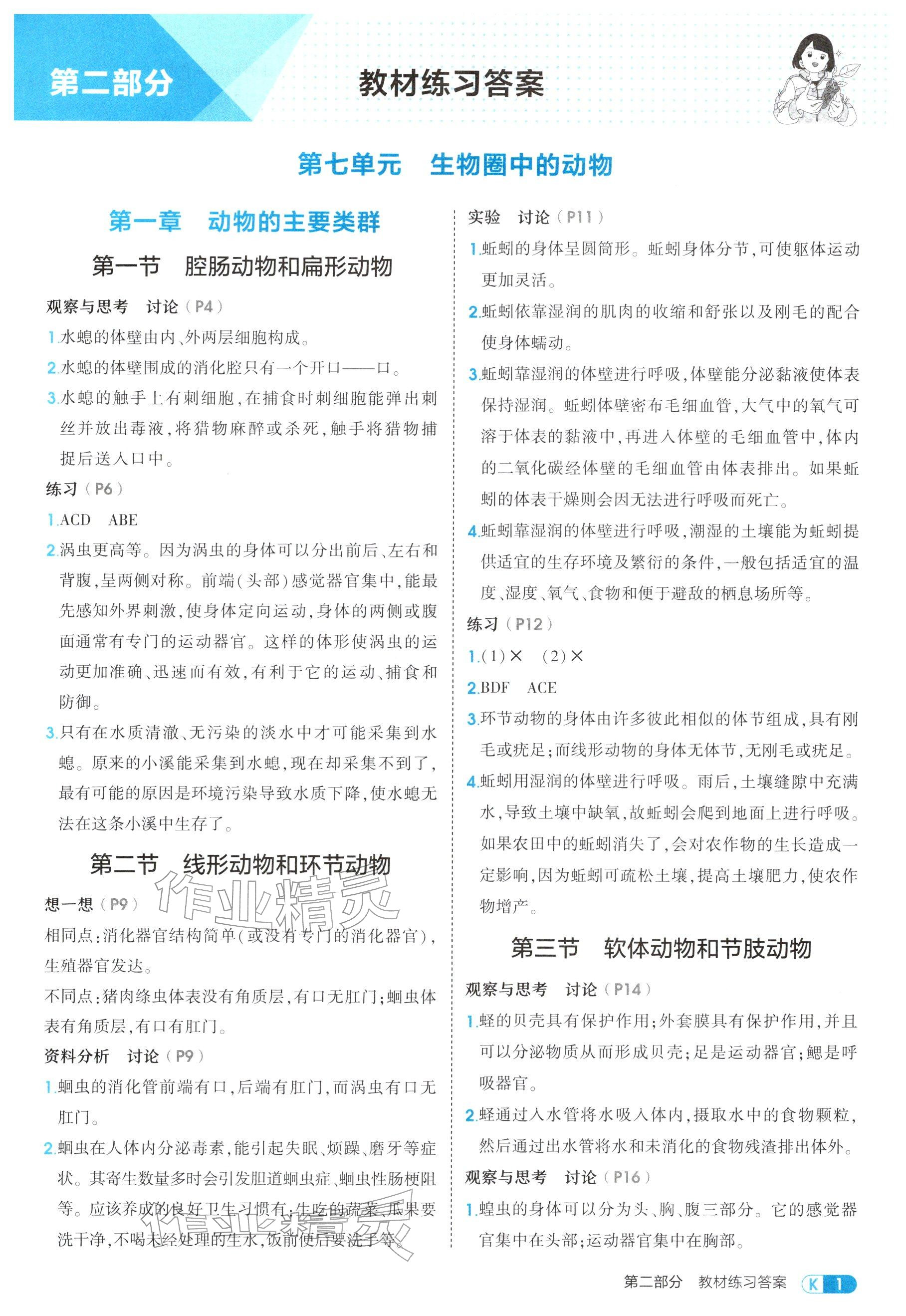 2025年教材课本八年级生物上册鲁科版 参考答案第1页