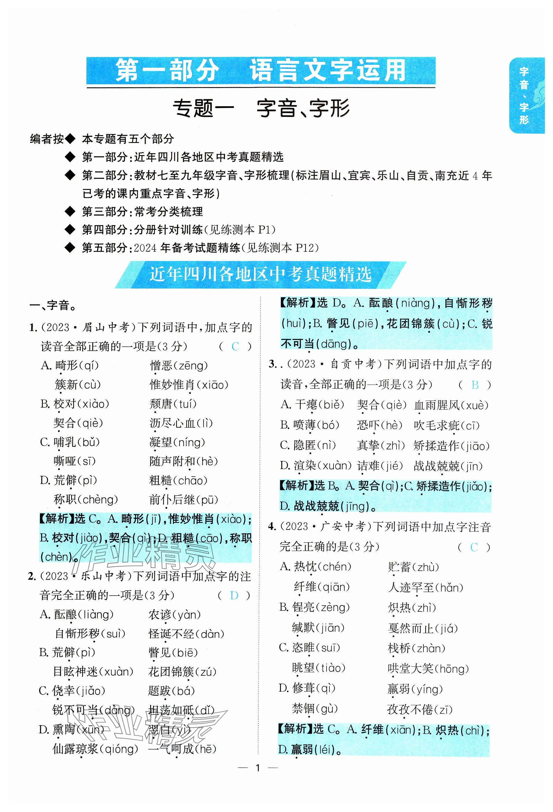 2024年學程先鋒中考總復習語文 參考答案第1頁