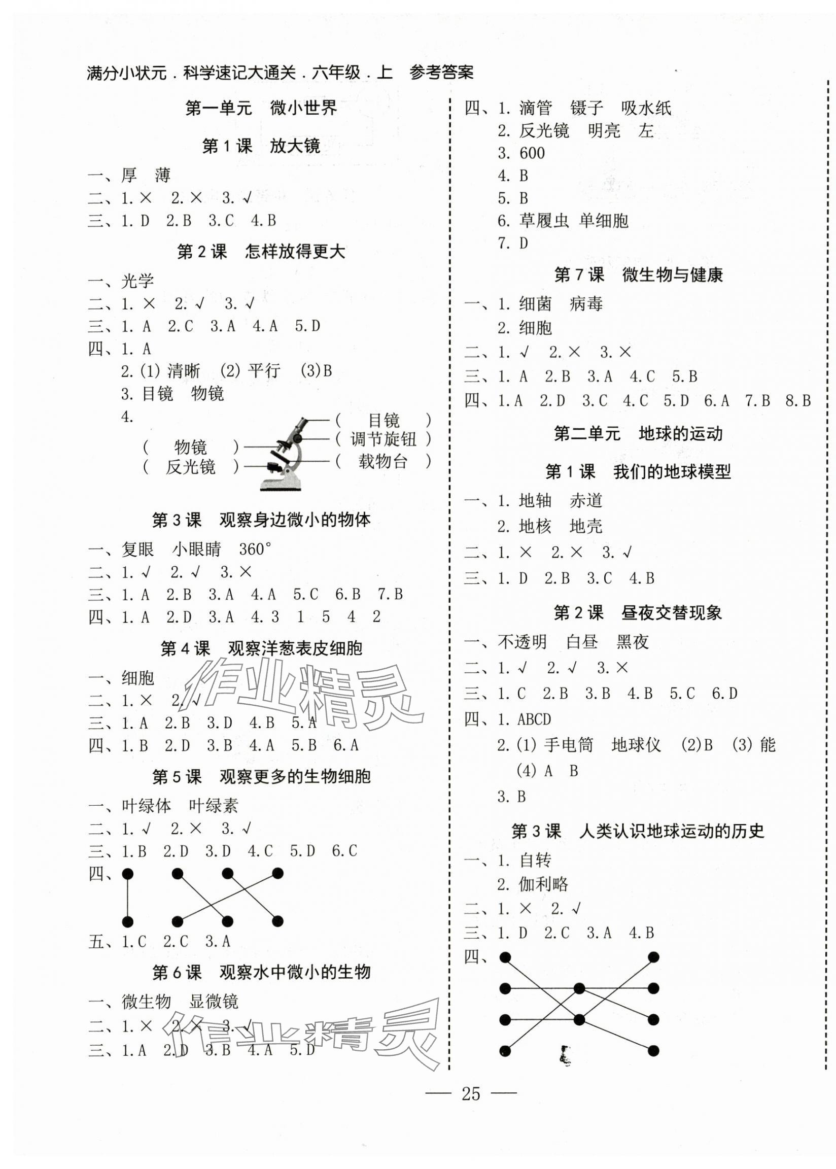 2025年科学速记大通关六年级上册教科版 第1页