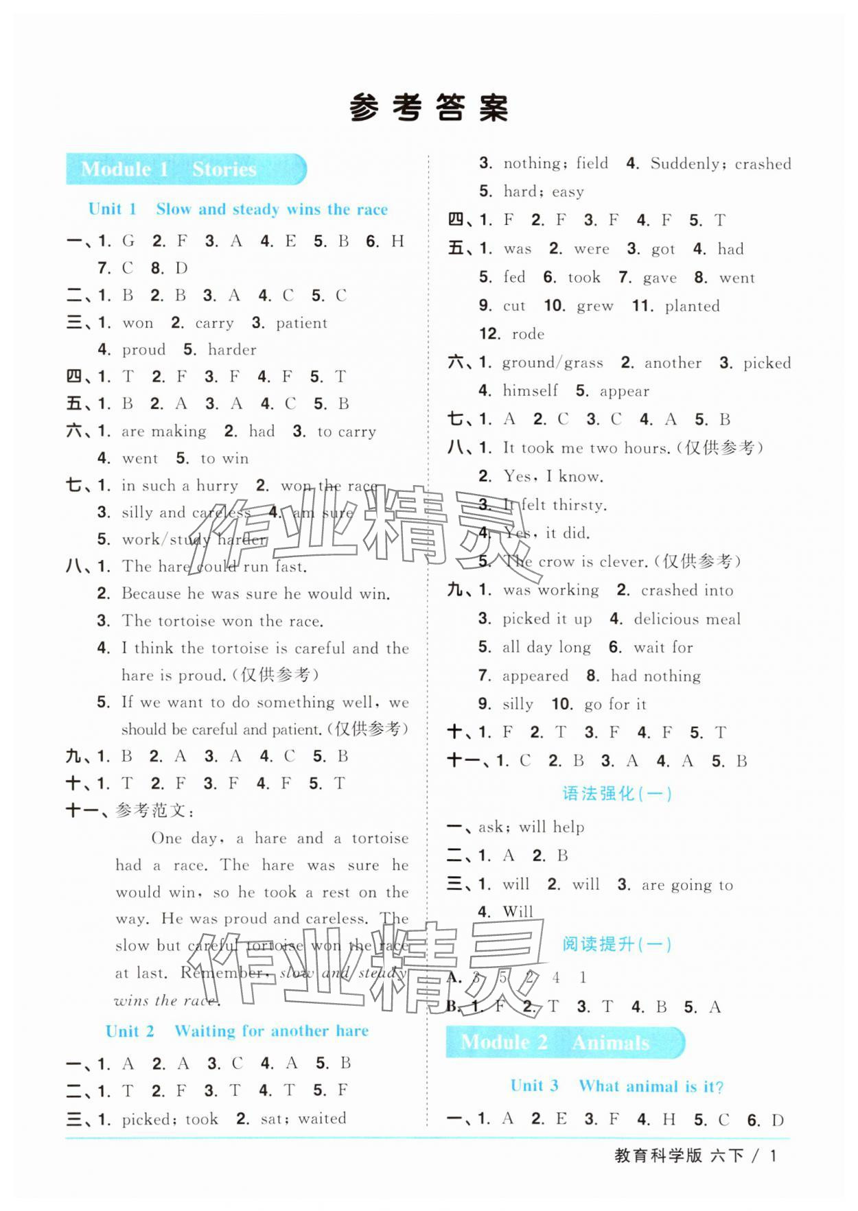 2025年陽(yáng)光同學(xué)課時(shí)優(yōu)化作業(yè)六年級(jí)英語(yǔ)下冊(cè)教科版廣州專版 參考答案第1頁(yè)