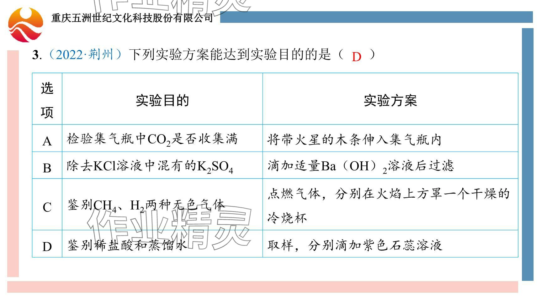 2024年重慶市中考試題分析與復習指導化學 參考答案第56頁