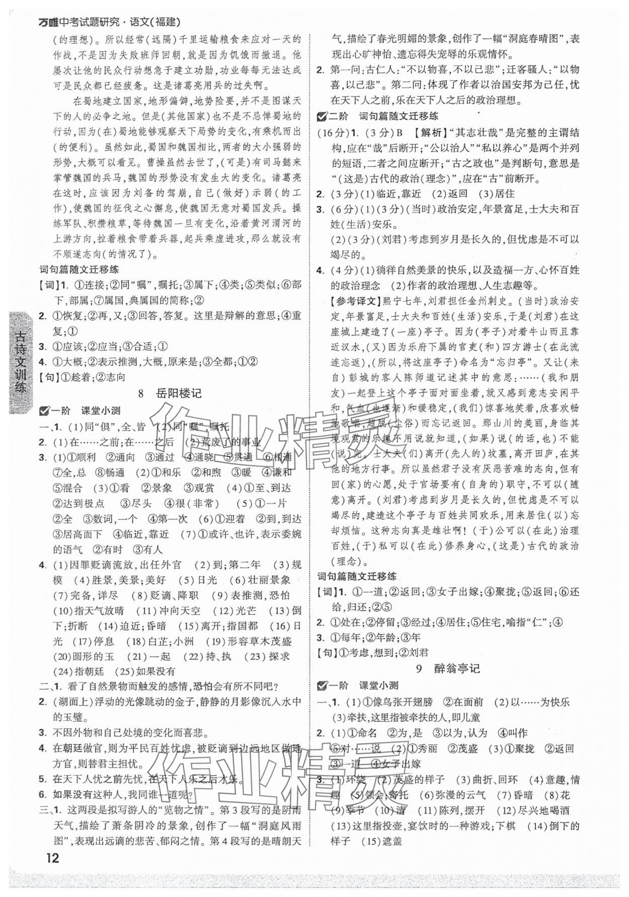 2025年万唯中考试题研究语文福建专版 参考答案第12页