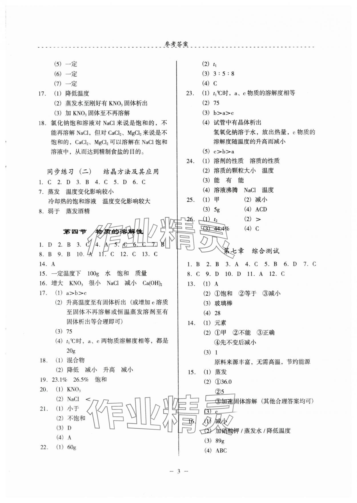2025年啟文引路九年級化學下冊滬教版 參考答案第3頁