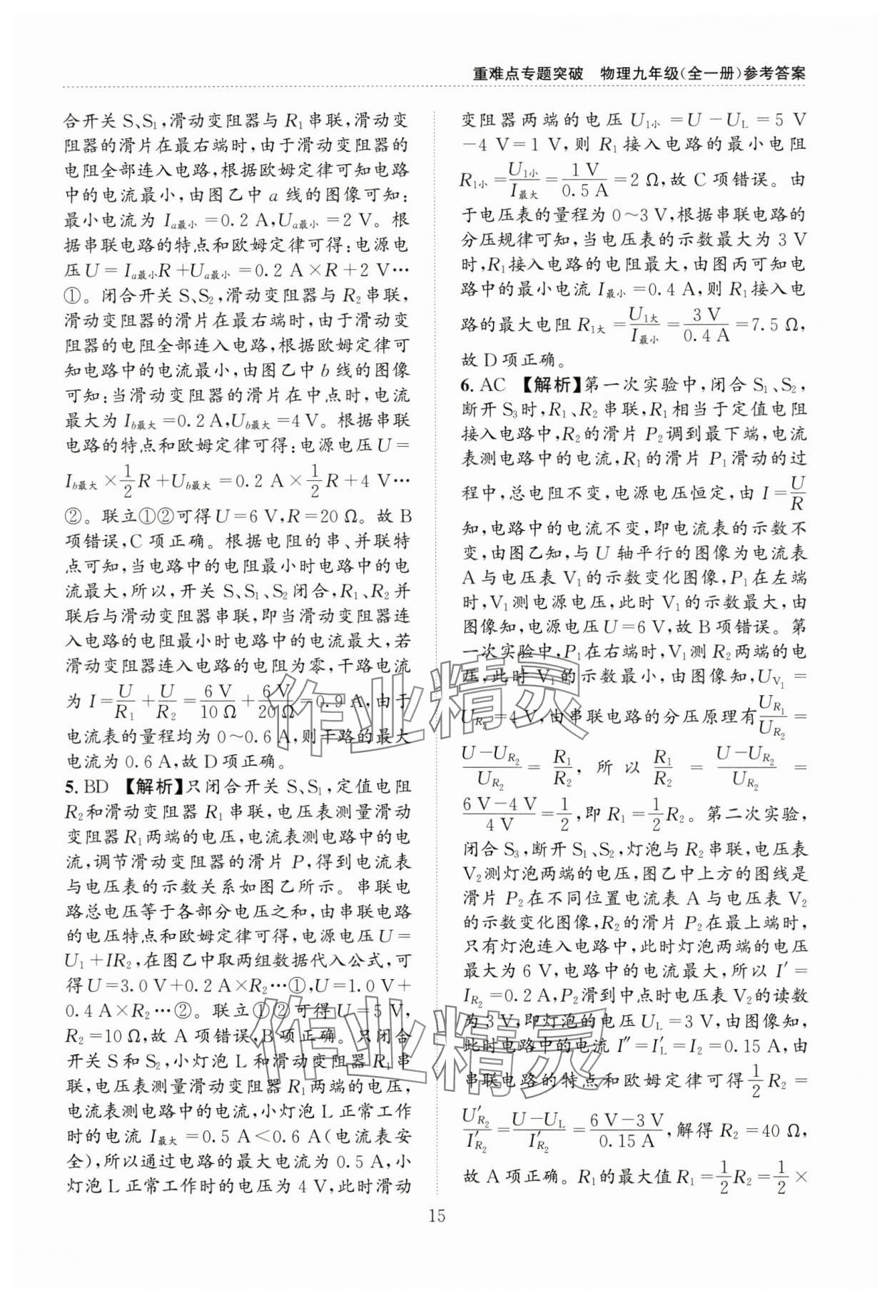 2024年重难点专题突破九年级物理全一册教科版&nbsp;第15页