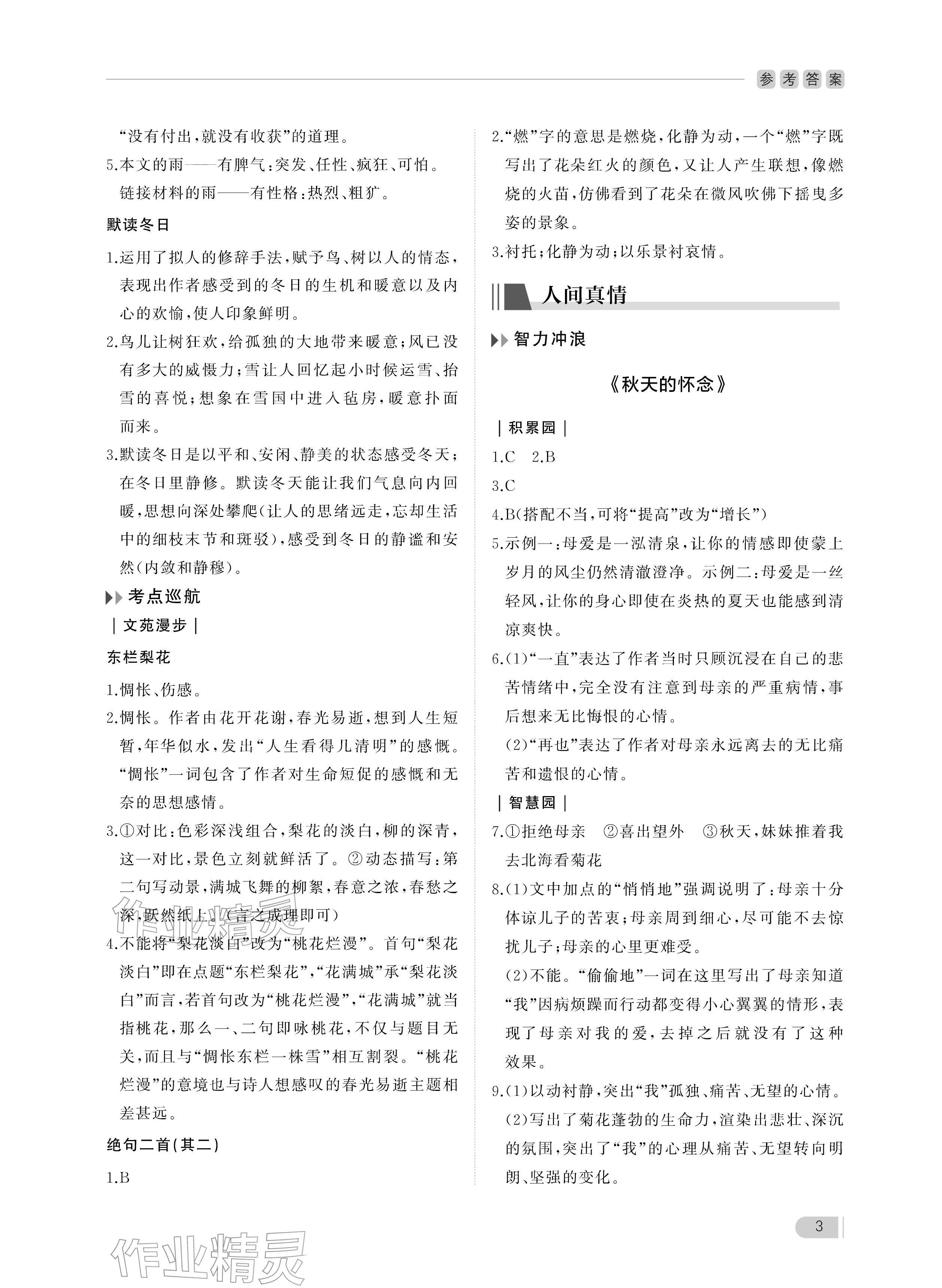 2025年行知天下七年级语文上册人教版 参考答案第3页