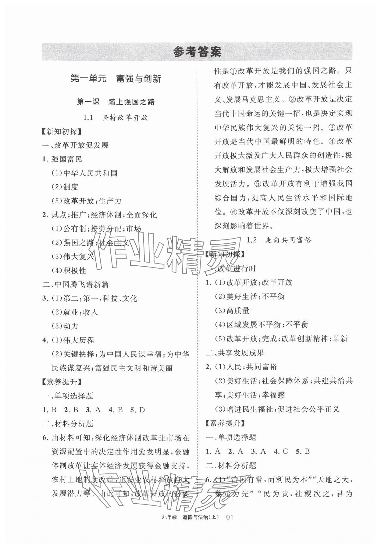 2024年學(xué)習(xí)之友九年級(jí)道德與法治上冊(cè)人教版 參考答案第1頁