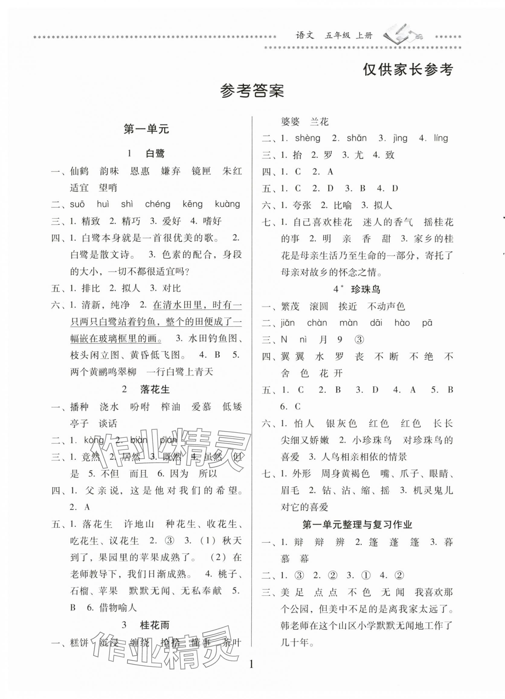 2025年名校核心作业本练习加检测五年级语文上册人教版 第1页