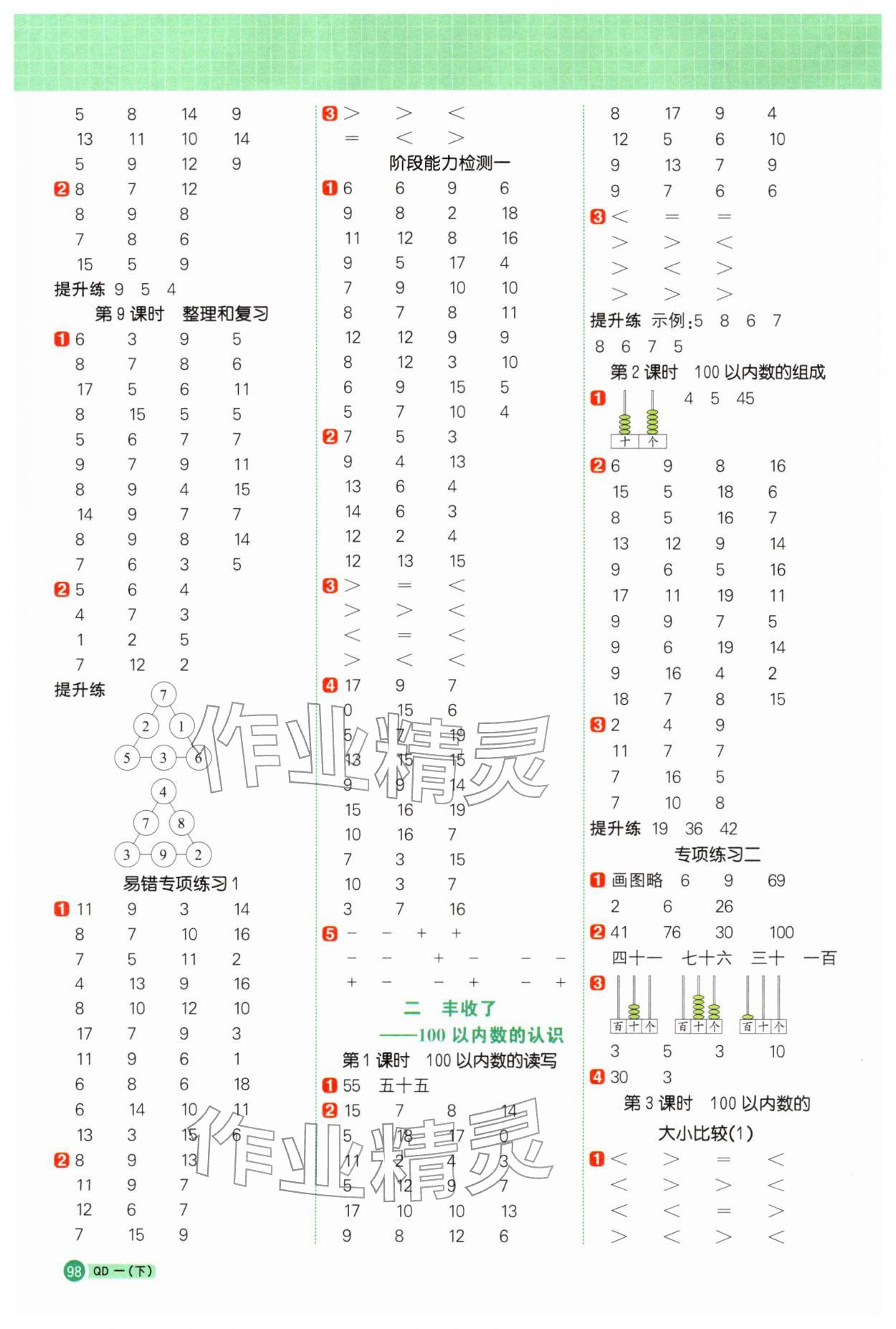 2026年阳光同学计算小达人一年级数学下册青岛版&nbsp;第2页