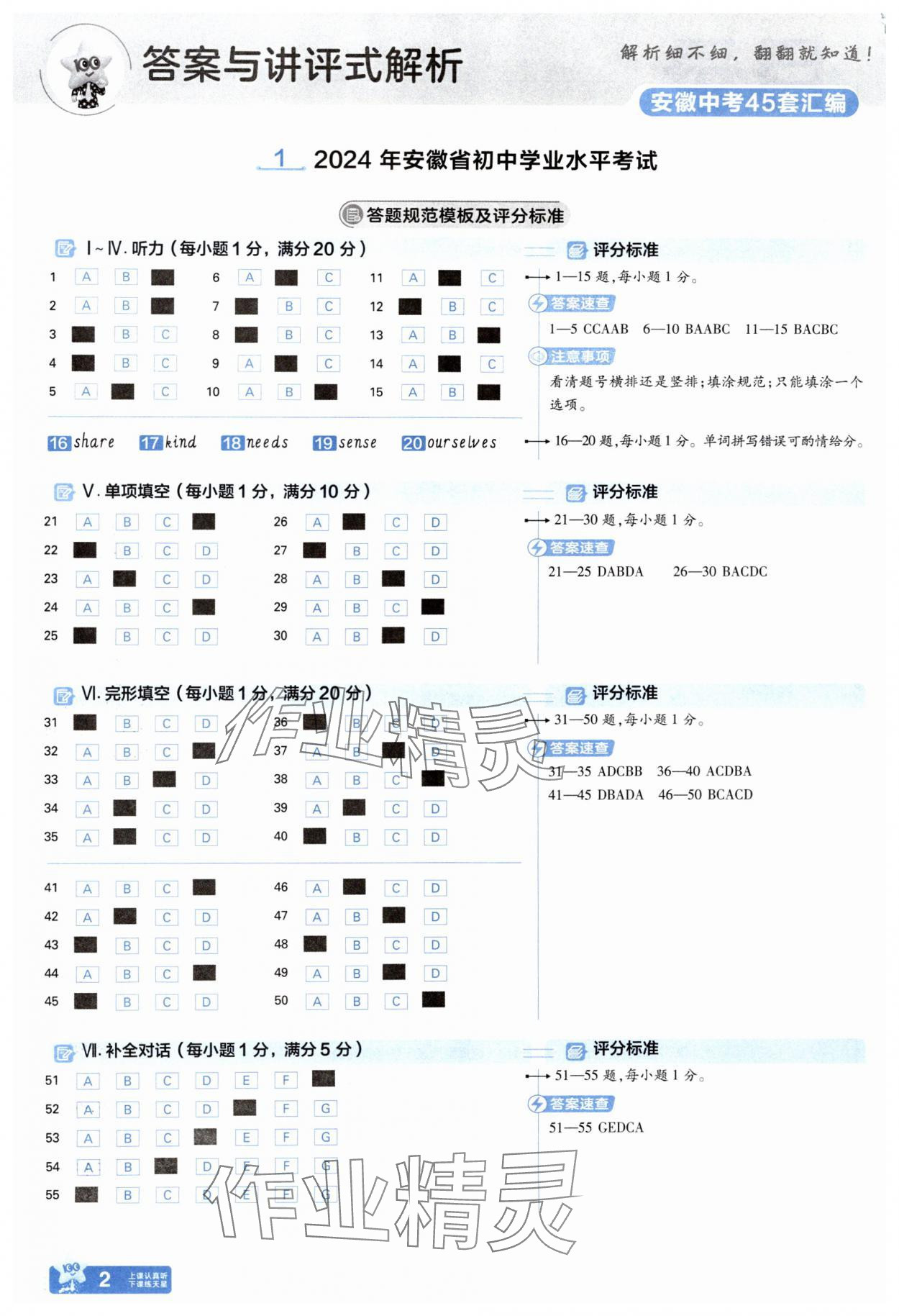 2025年金考卷45套匯編英語人教版安徽專版 參考答案第1頁