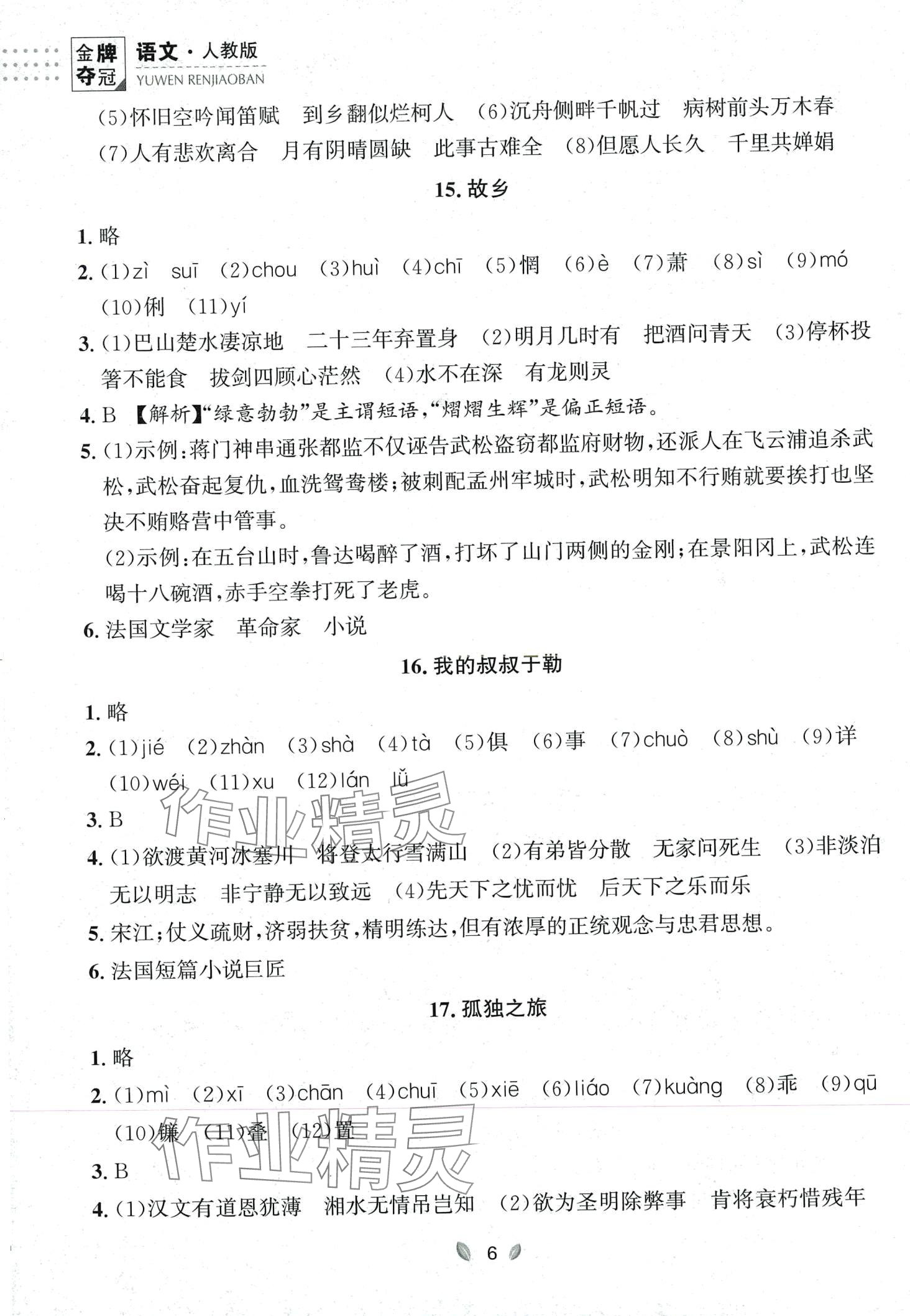 2023年點石成金金牌奪冠九年級語文全一冊人教版遼寧專版 第6頁