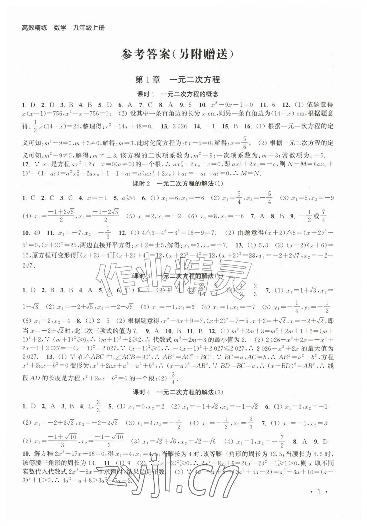2026年高效精练九年级数学上册苏科版&nbsp;第1页