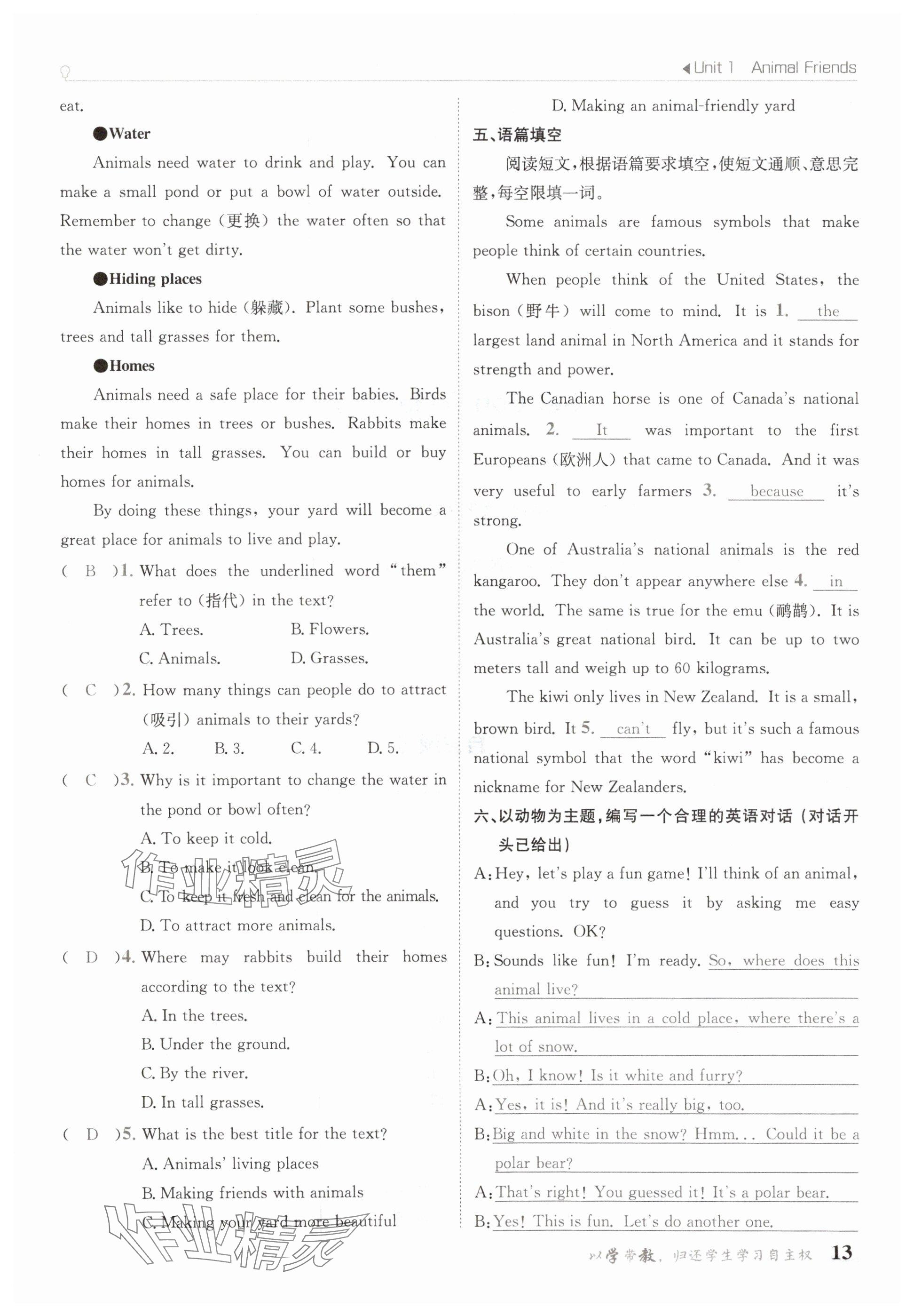 2025年金太陽(yáng)導(dǎo)學(xué)案七年級(jí)英語(yǔ)下冊(cè)人教版 參考答案第13頁(yè)