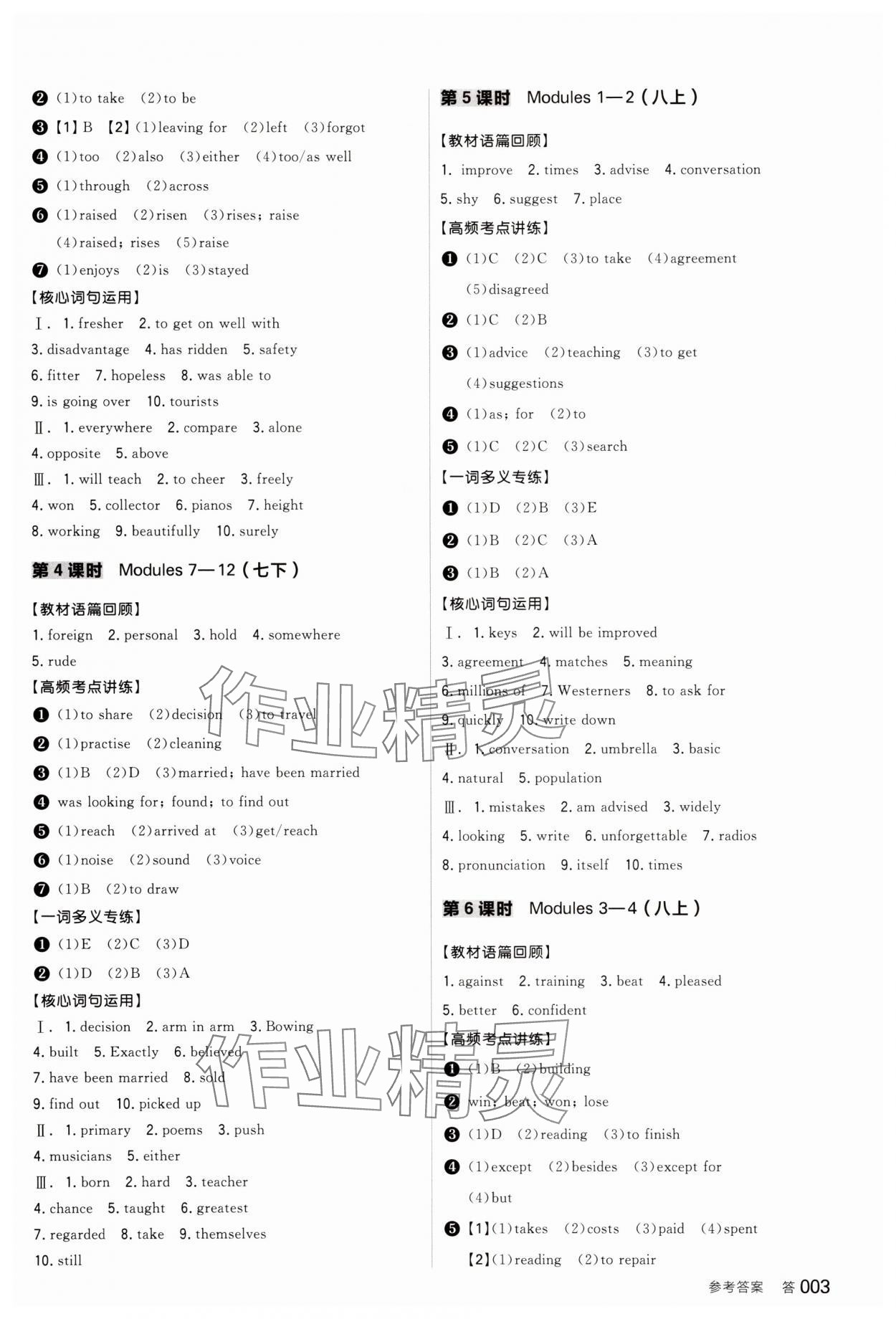 2025年全品中考復(fù)習(xí)方案英語外研版內(nèi)蒙古專版 參考答案第2頁