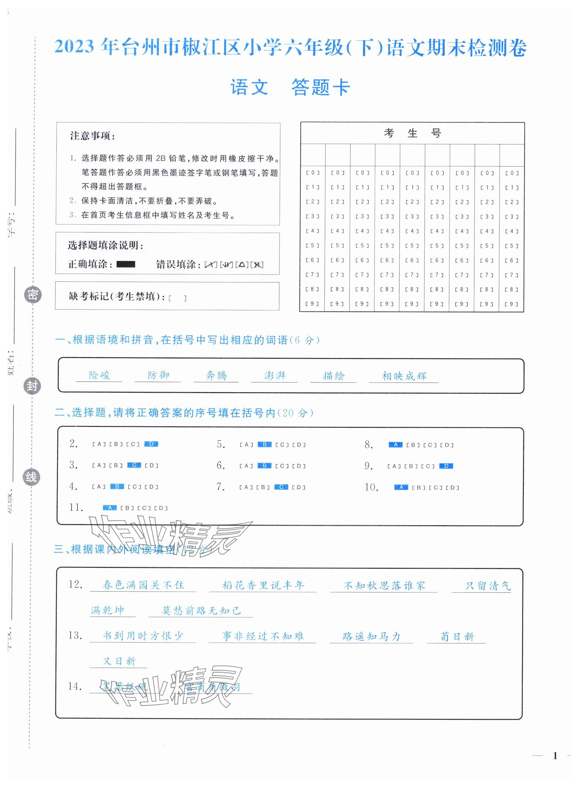 2024年小學(xué)期末加油站六年級(jí)語(yǔ)文下冊(cè)人教版 第1頁(yè)