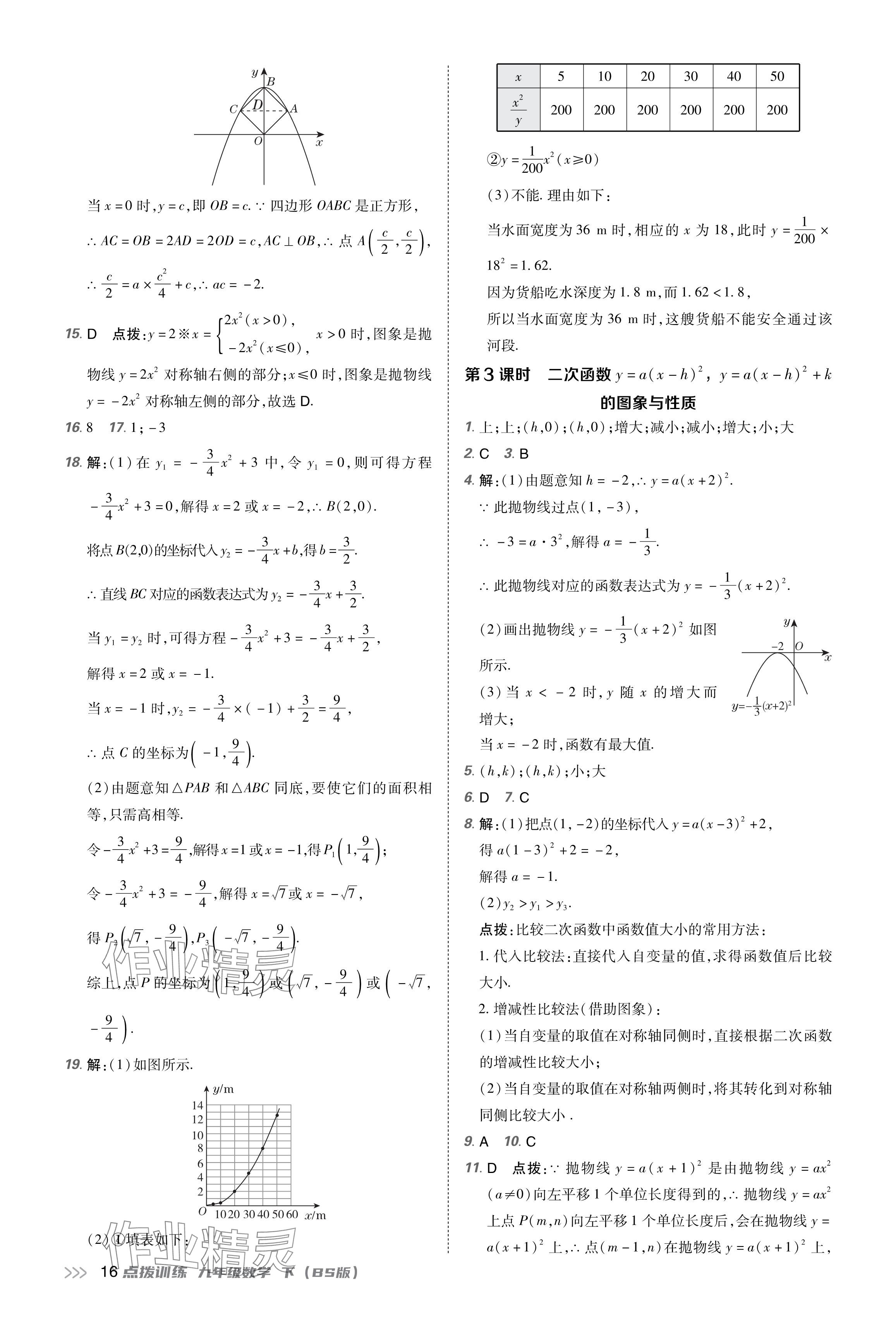 2024年點(diǎn)撥訓(xùn)練九年級(jí)數(shù)學(xué)下冊(cè)北師大版福建專版 參考答案第16頁