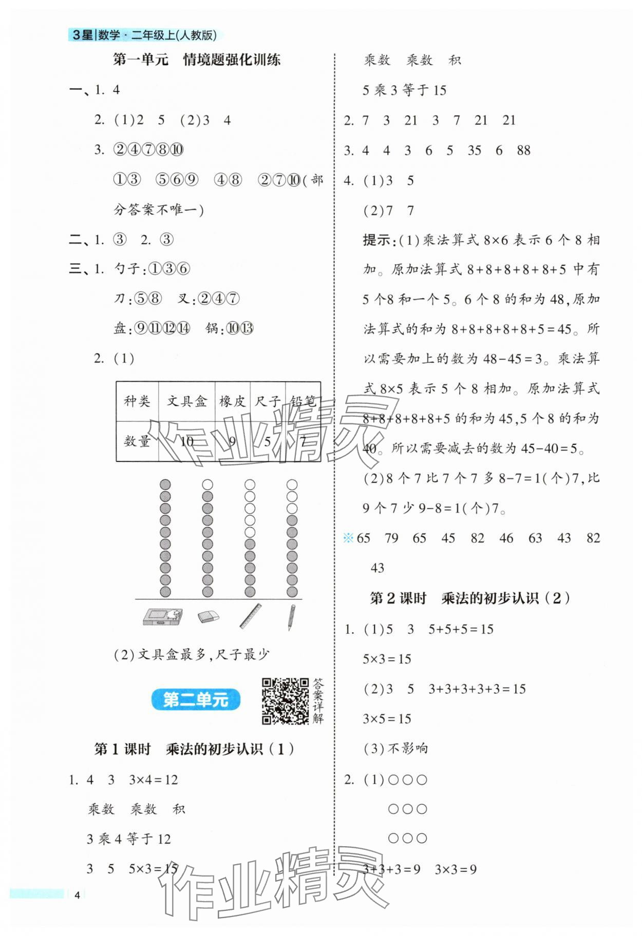 2025年经纶学典学霸课时作业二年级数学上册人教版 参考答案第4页