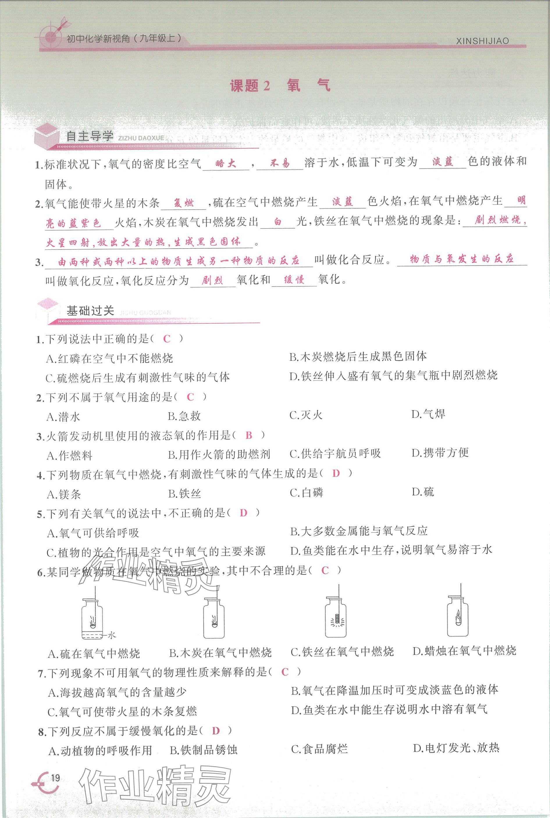 2025年新视角教辅系列丛书九年级化学上册人教版 参考答案第19页