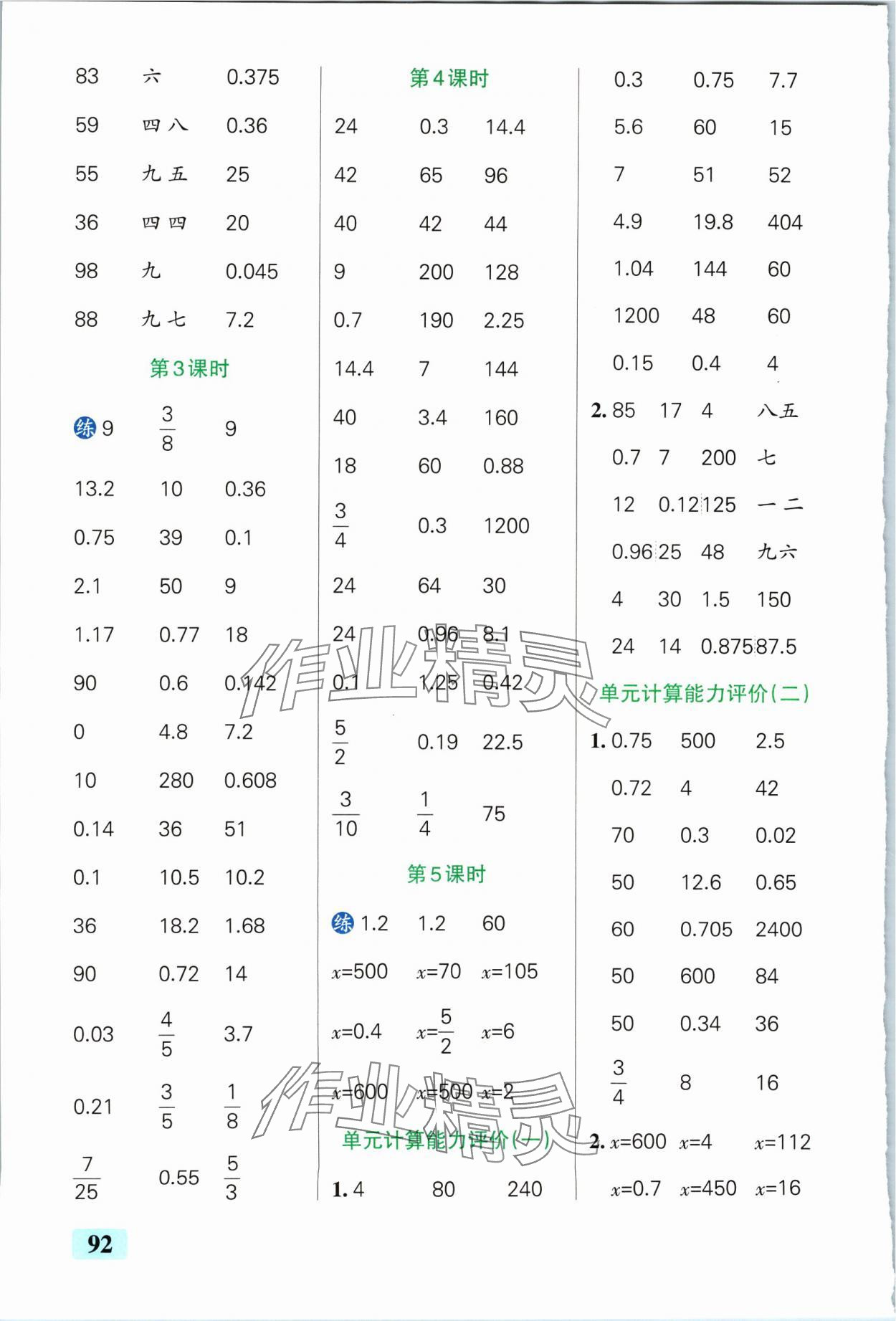 2024年小学学霸口算六年级数学下册人教版 参考答案第2页