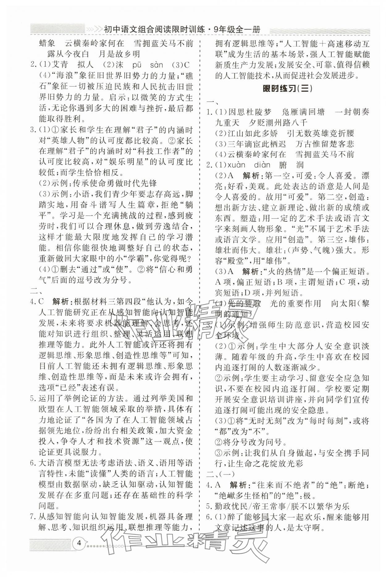 2025年新视野限时训练九年级语文全一册人教版&nbsp;第4页