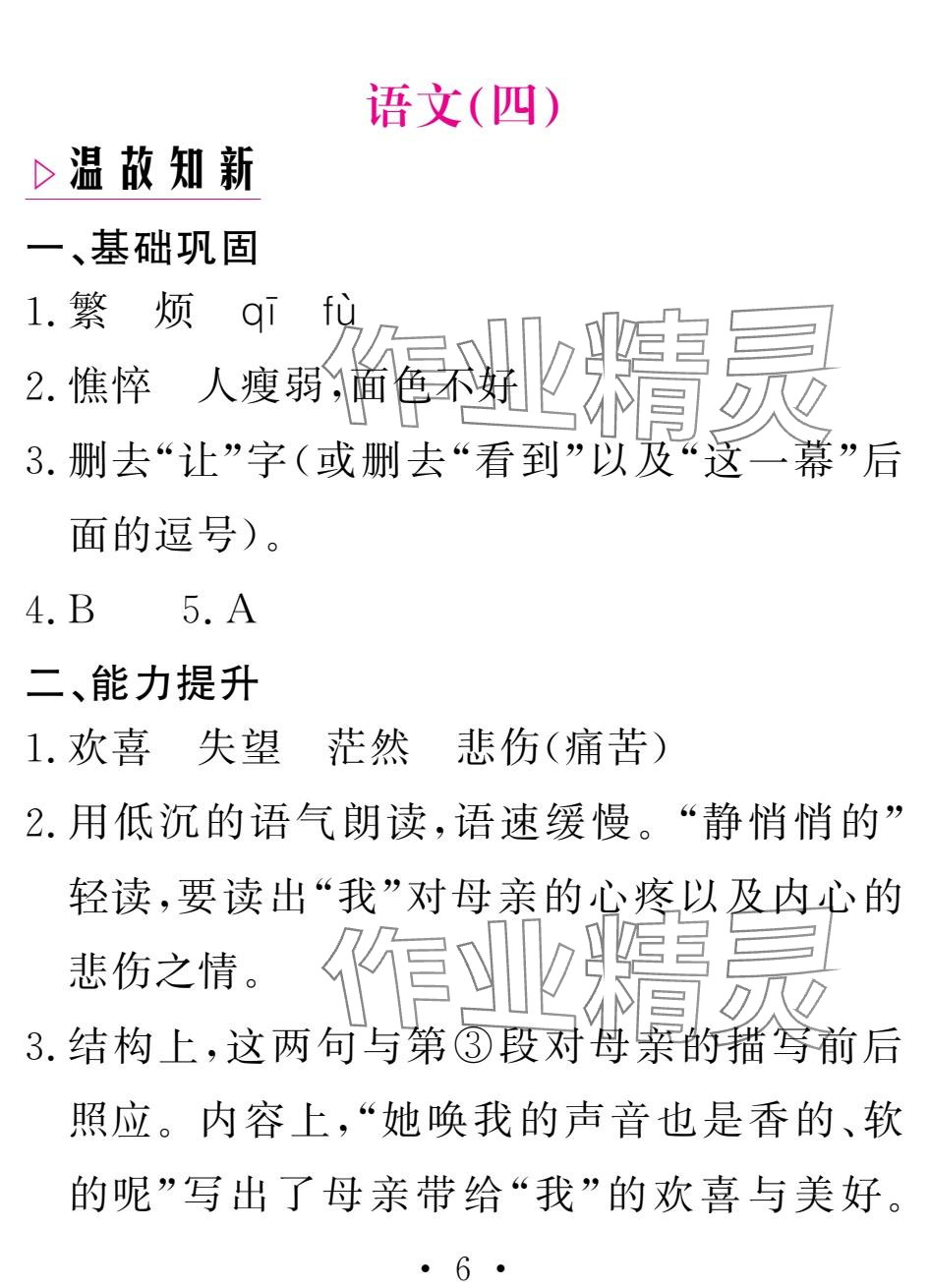 2025年天舟文化精彩寒假團結出版社七年級語文 參考答案第6頁