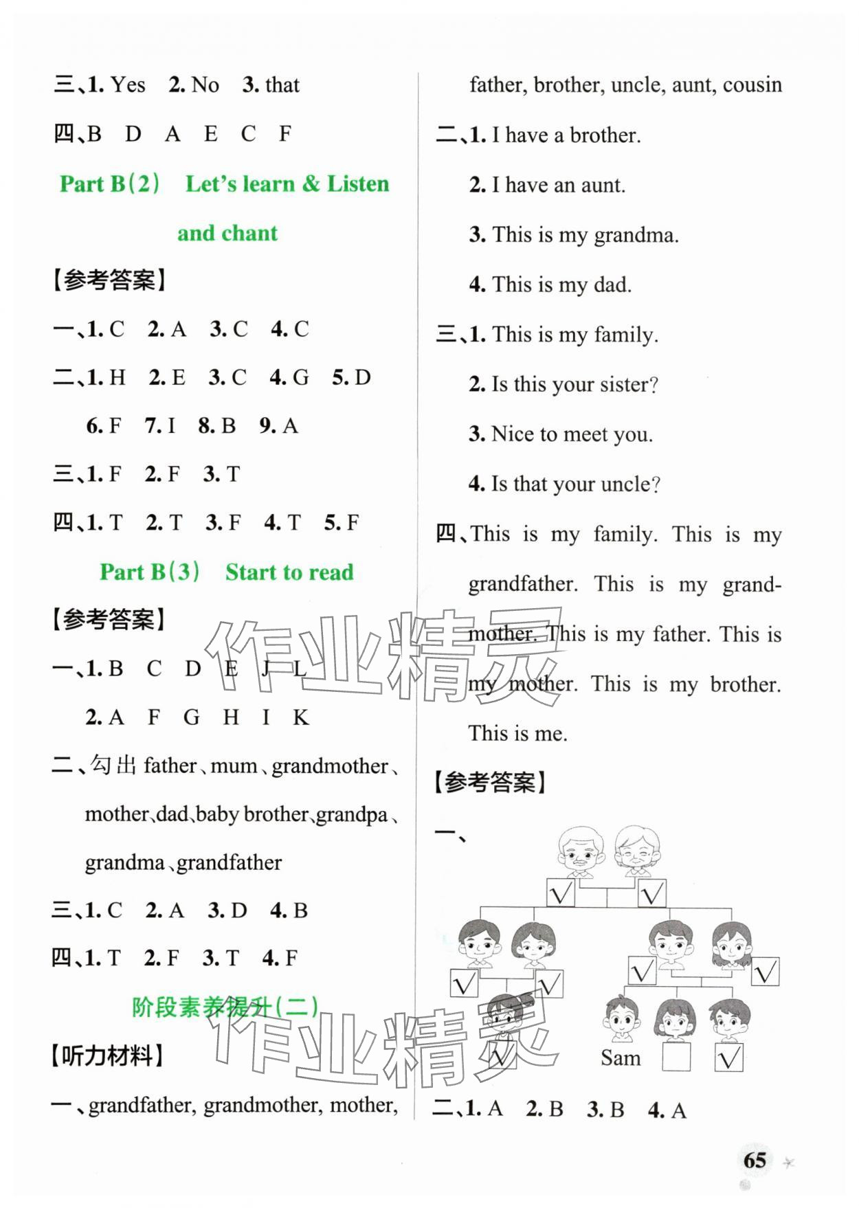 2024年小學(xué)學(xué)霸作業(yè)本三年級英語上冊人教版 參考答案第5頁