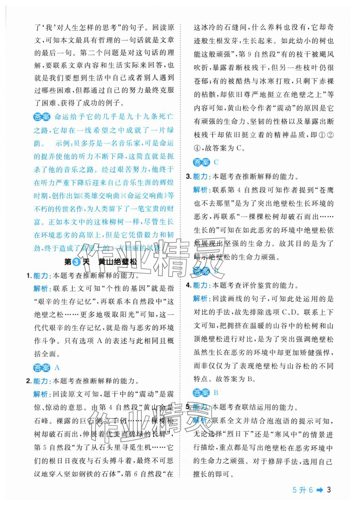 2024年陽光同學暑假閱讀五年級語文 參考答案第3頁