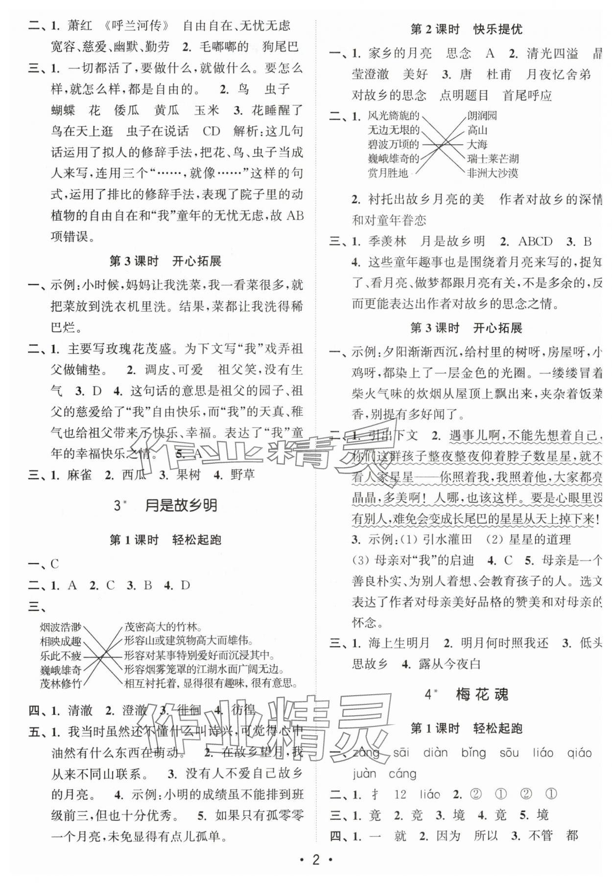 2024年新编金3练五年级语文下册人教版 参考答案第2页