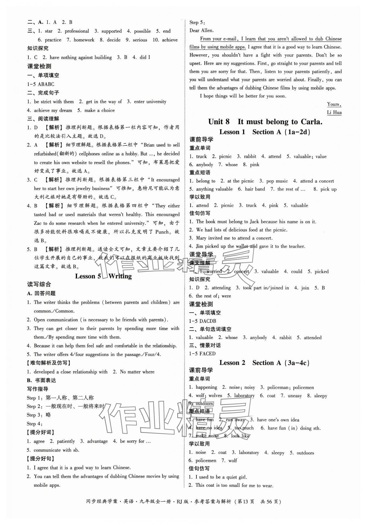 2023年同步經(jīng)典學(xué)案九年級英語全一冊人教版 第13頁