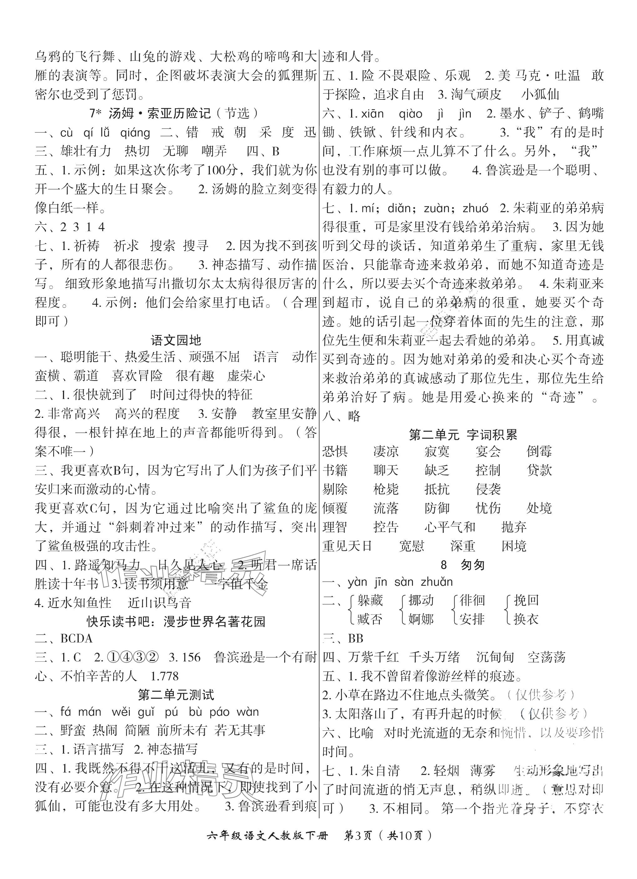 2025年高效課堂8分鐘六年級(jí)語(yǔ)文下冊(cè)人教版 參考答案第3頁(yè)