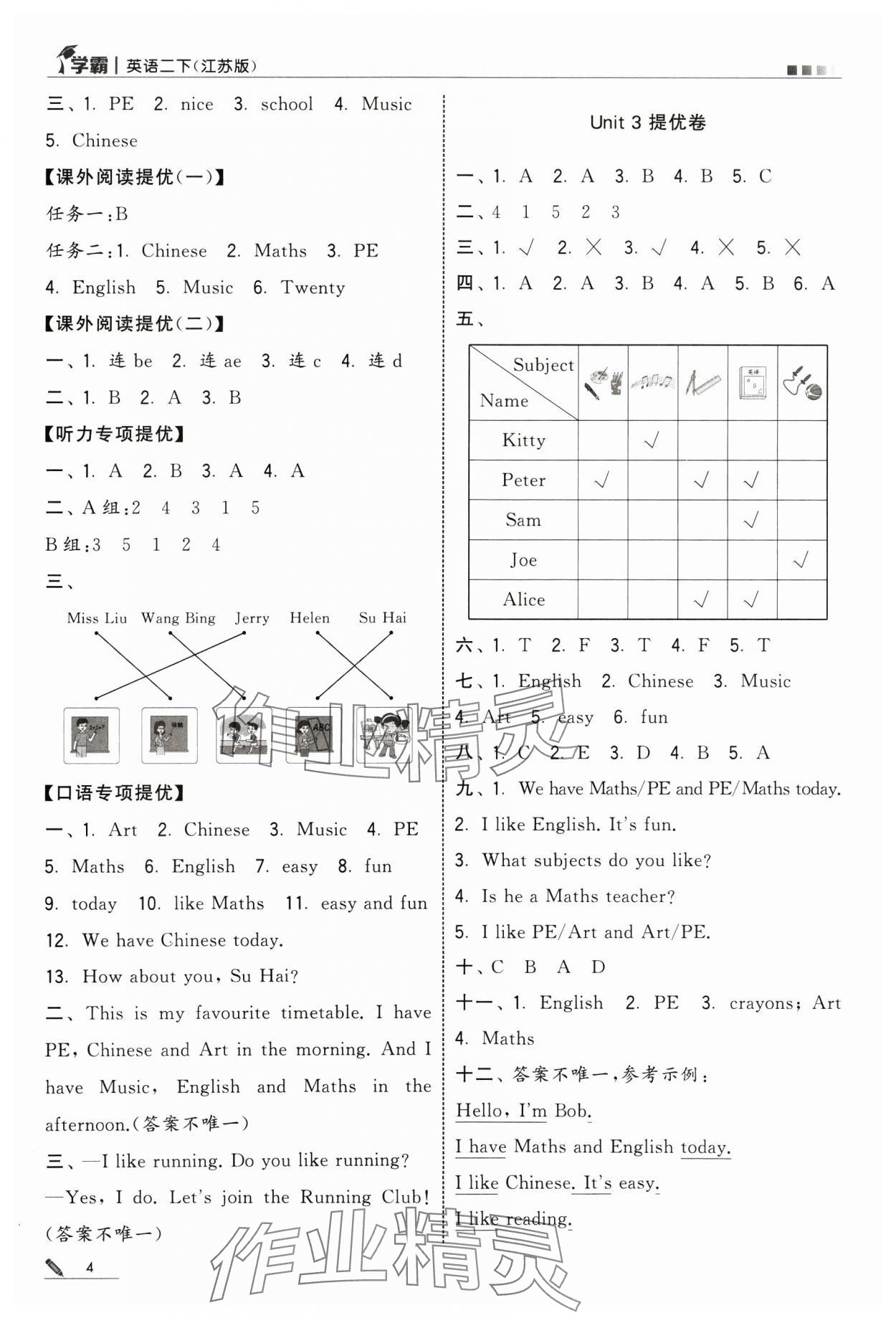 2025年學(xué)霸二年級英語下冊譯林版 參考答案第4頁