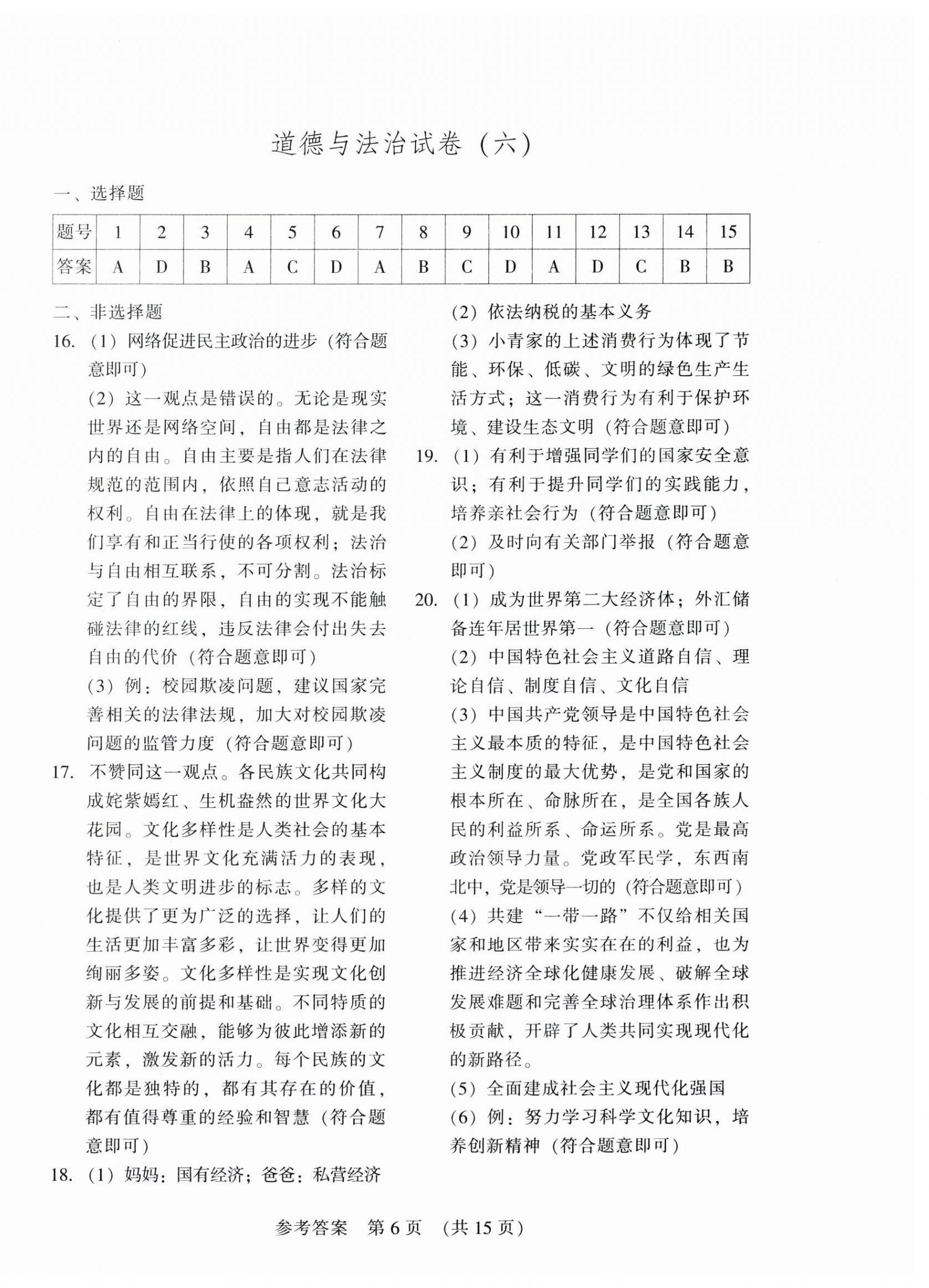 2025年長(zhǎng)春市中考綜合學(xué)習(xí)評(píng)價(jià)與檢測(cè)道德與法治歷史 參考答案第6頁(yè)