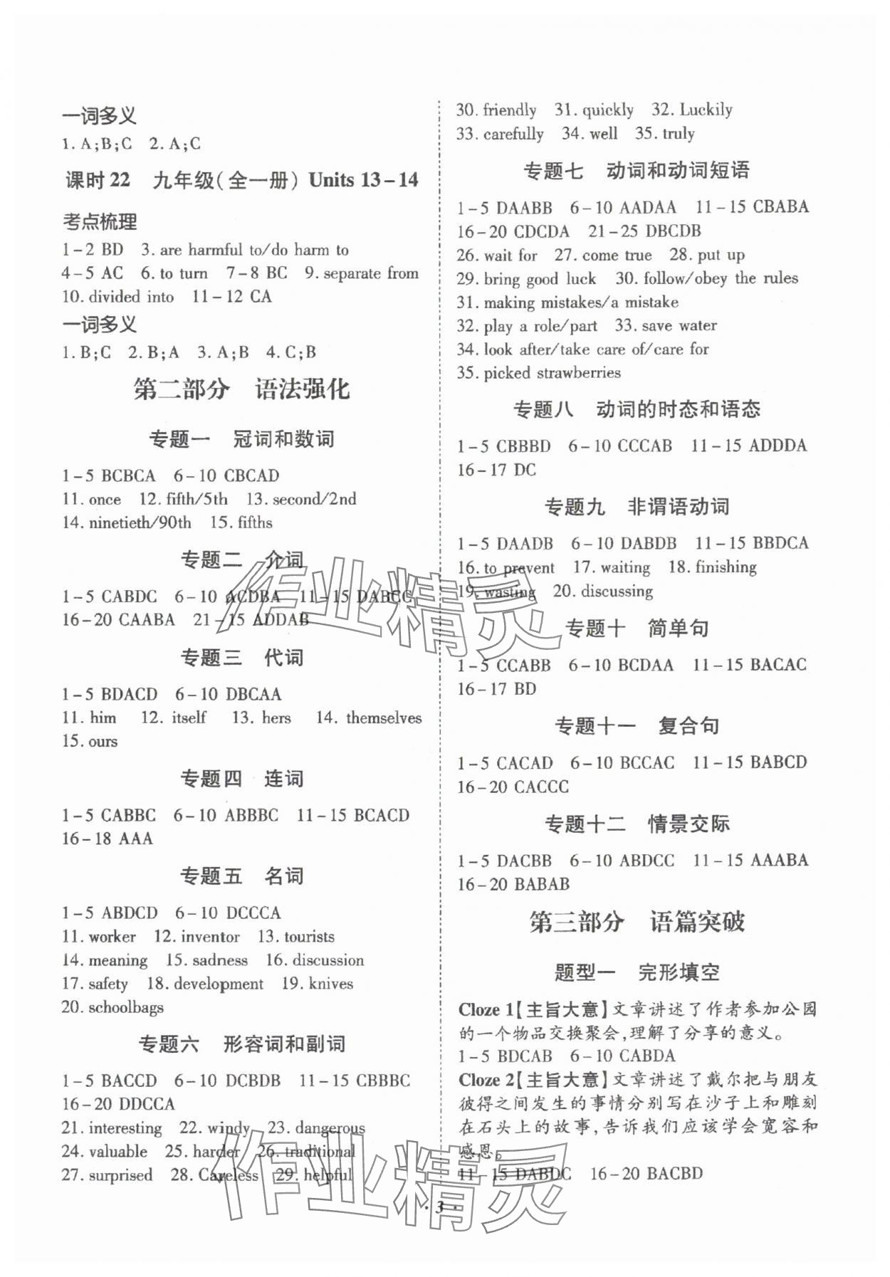 2025年本土攻略精準(zhǔn)復(fù)習(xí)方案英語中考云南專版 參考答案第3頁