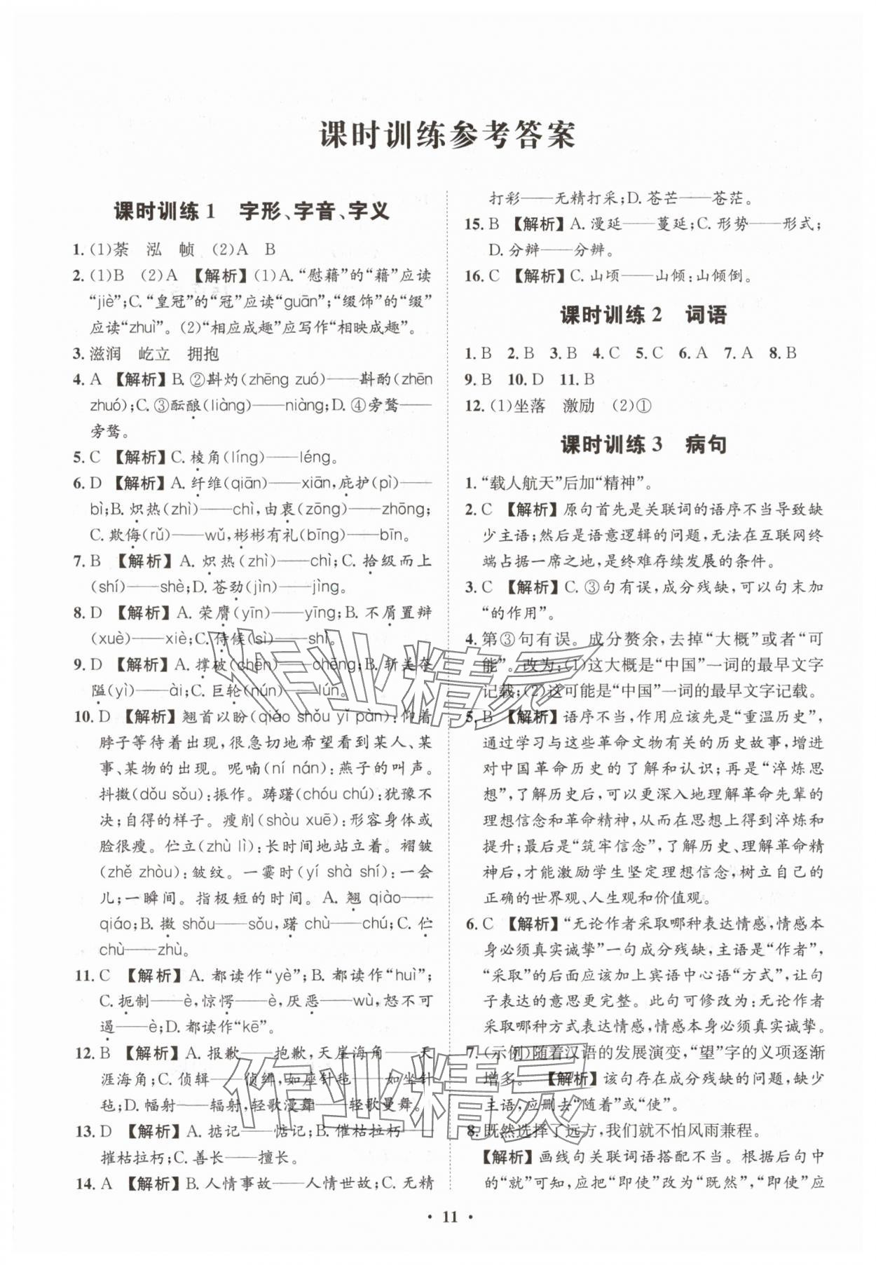 2025年湖北中考初中學(xué)業(yè)水平考試總復(fù)習(xí)語(yǔ)文 參考答案第11頁(yè)