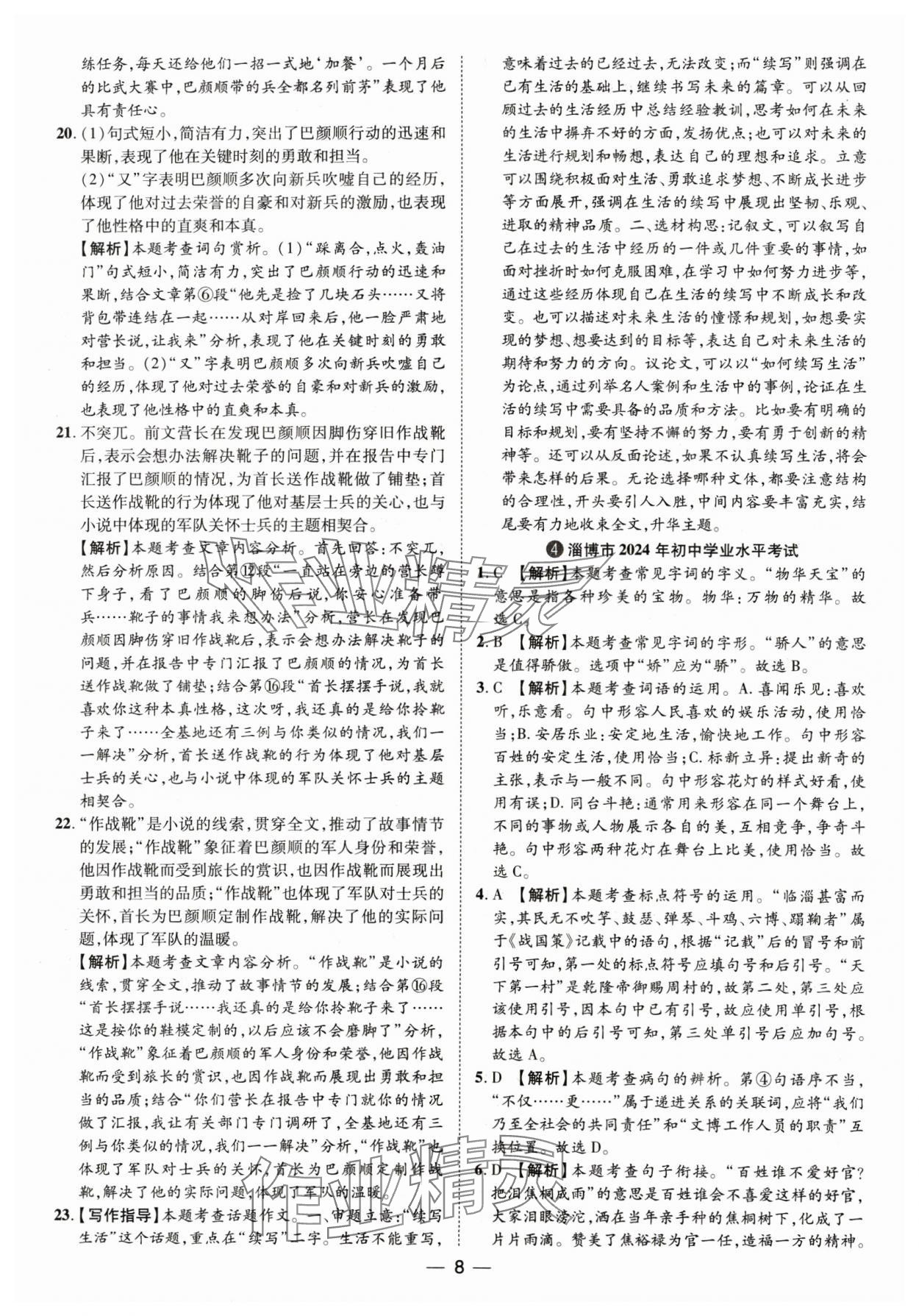 2025年鲁人泰斗中考必备中考试题汇编语文山东专版&nbsp;参考答案第8页